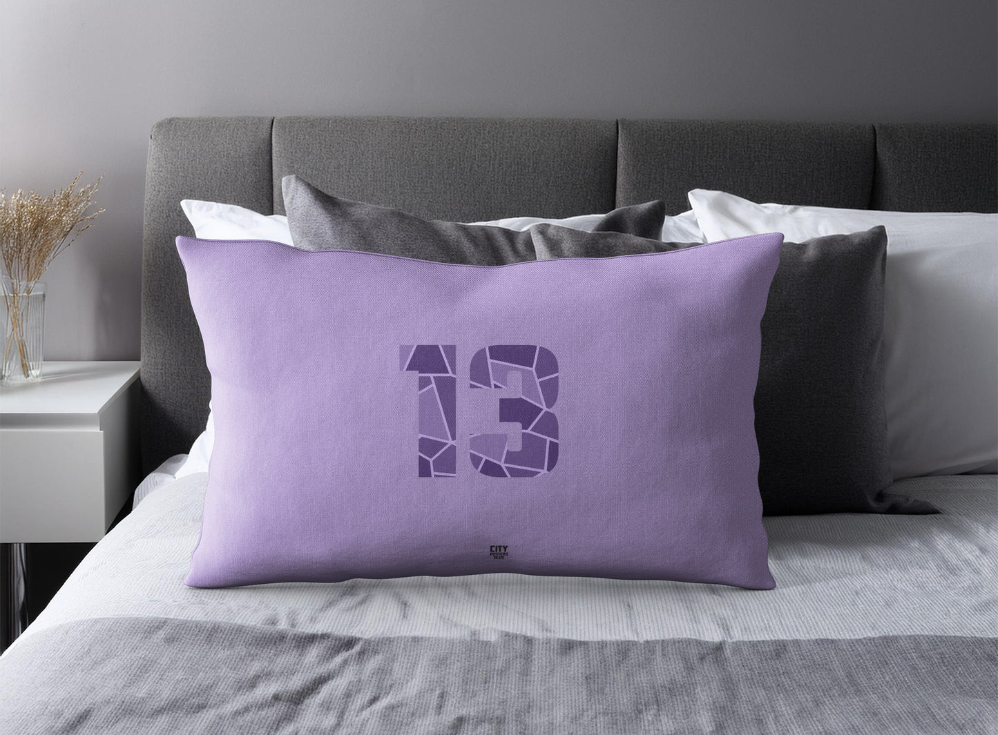 Print Deliver Plus 13 Number Pillow Case and Pillow Throw (Iris Lavender)