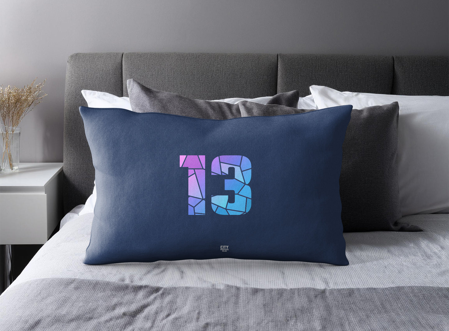 Print Deliver Plus 13 Number Pillow Case and Pillow Throw (Navy Blue)