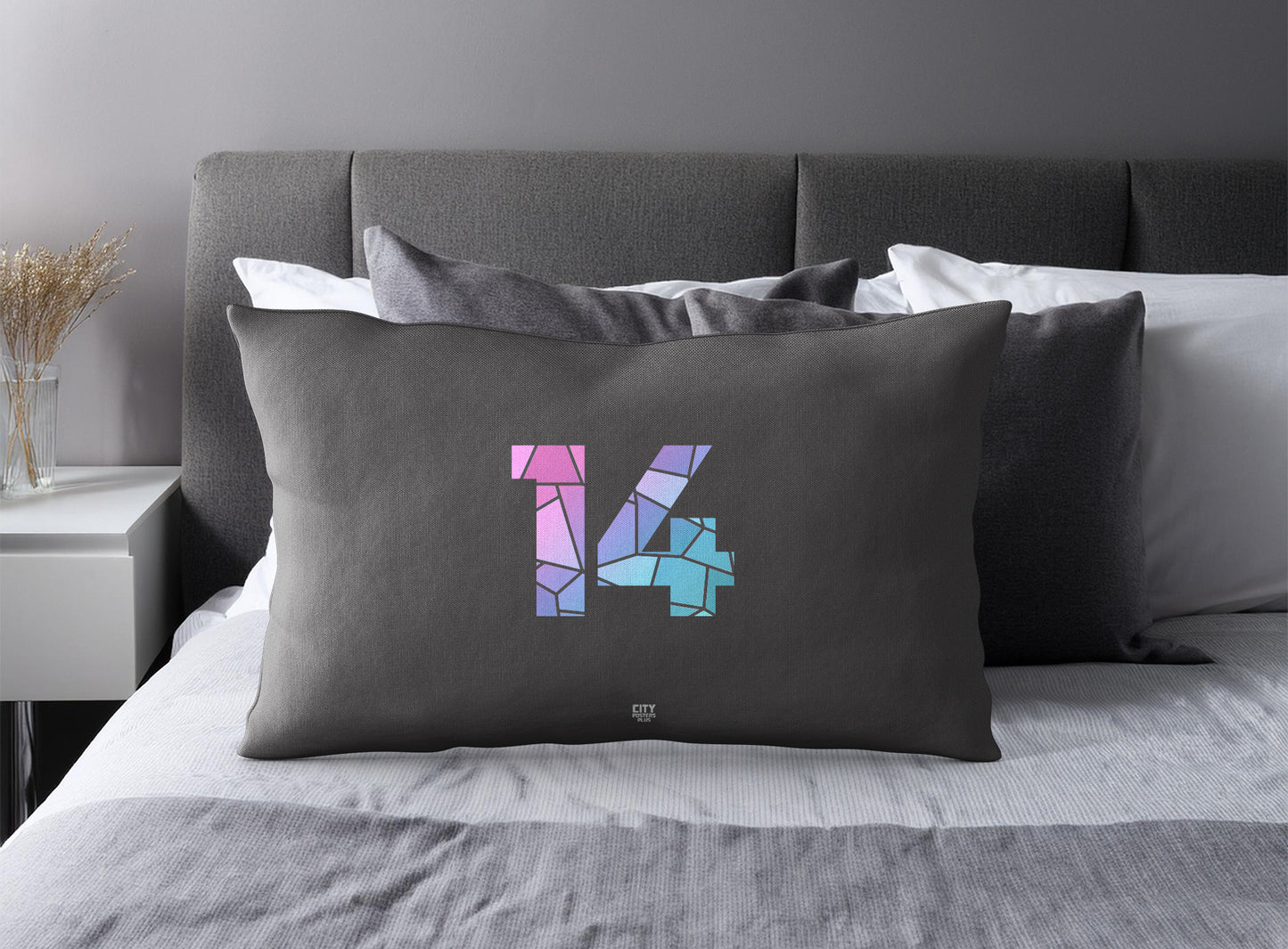 Print Deliver Plus 14 Number Pillow Case and Pillow Throw (Charcoal Grey)