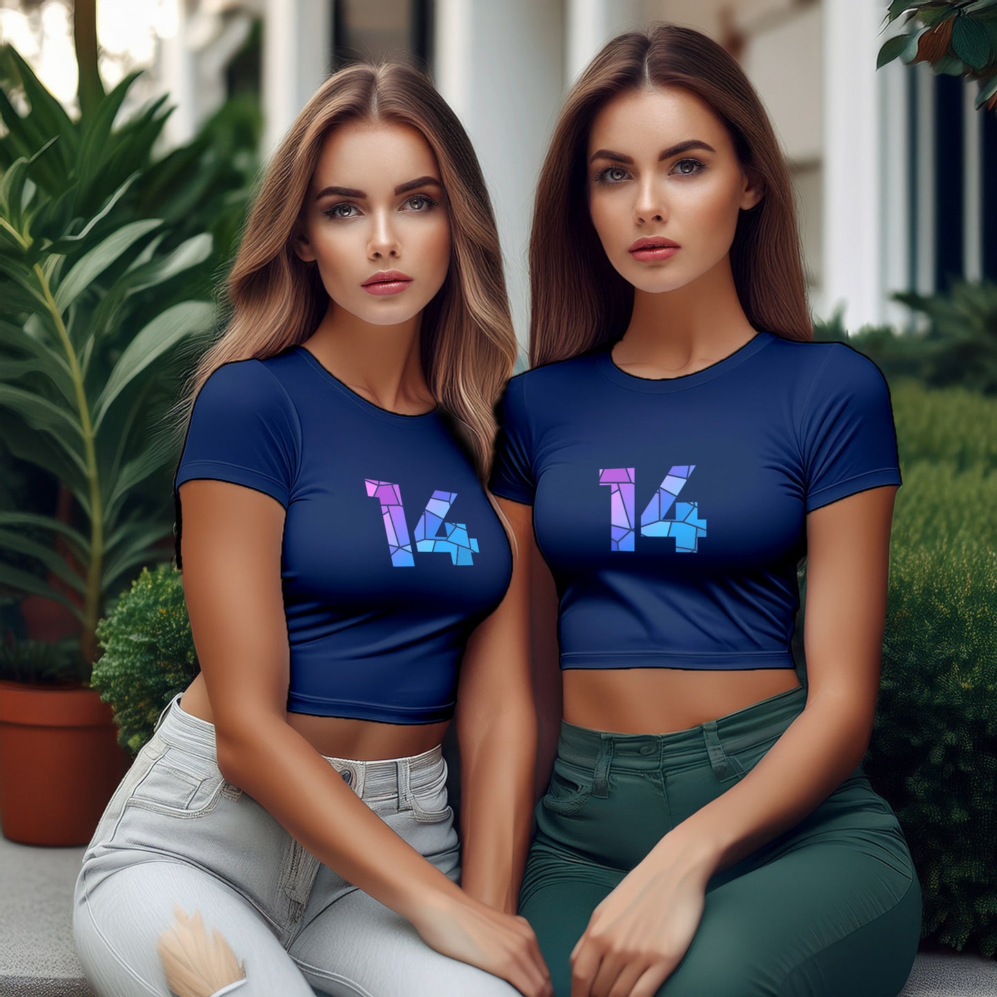 14 Number Women Crop Top (Navy Blue)