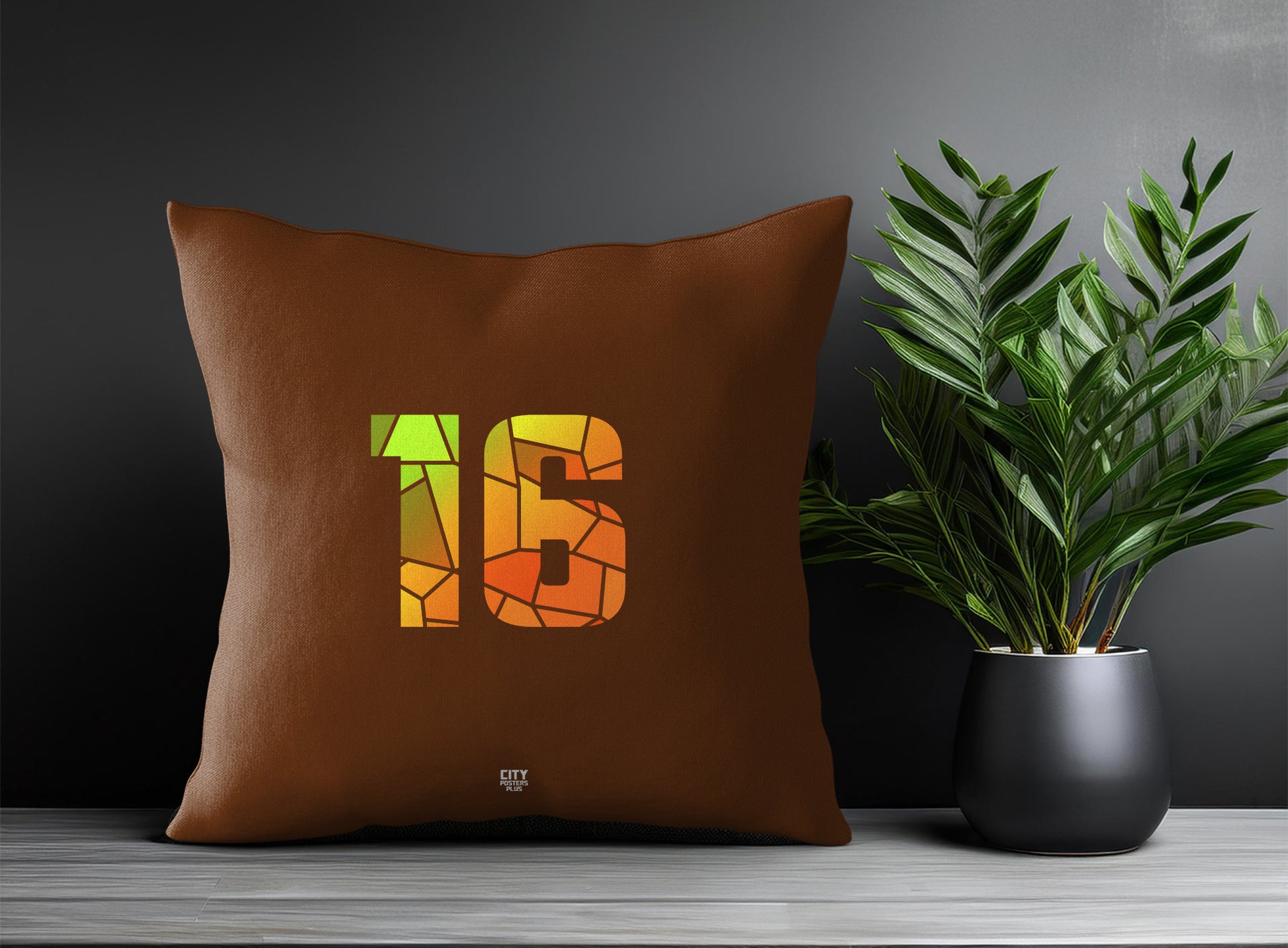 16 Number Pillow Case and Pillow Throw (Brown)