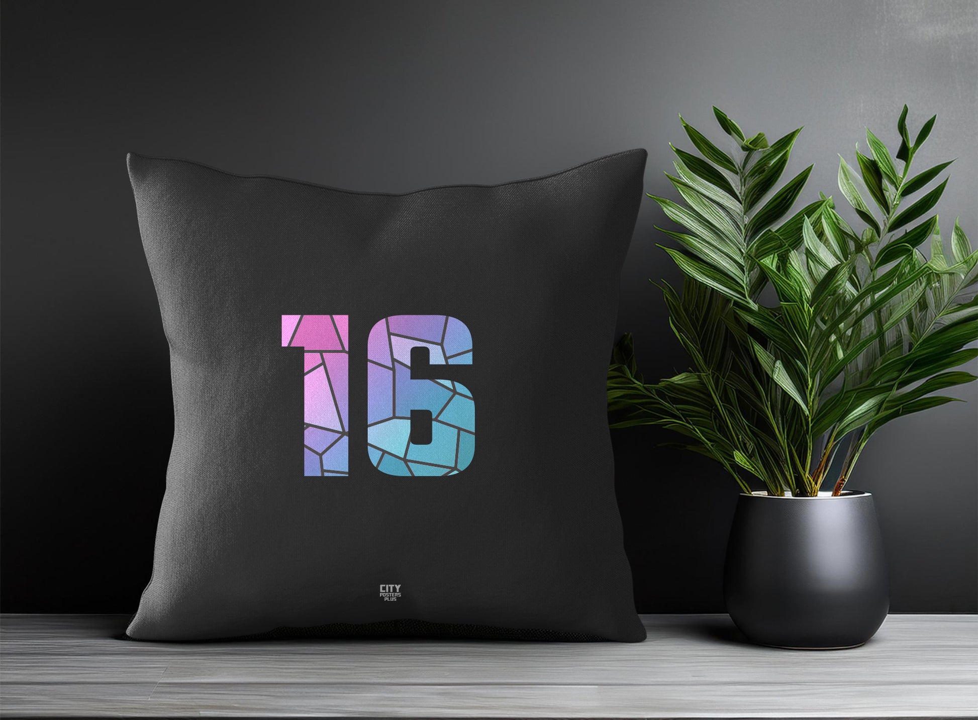 16 Number Pillow Case and Pillow Throw (Charcoal Grey)