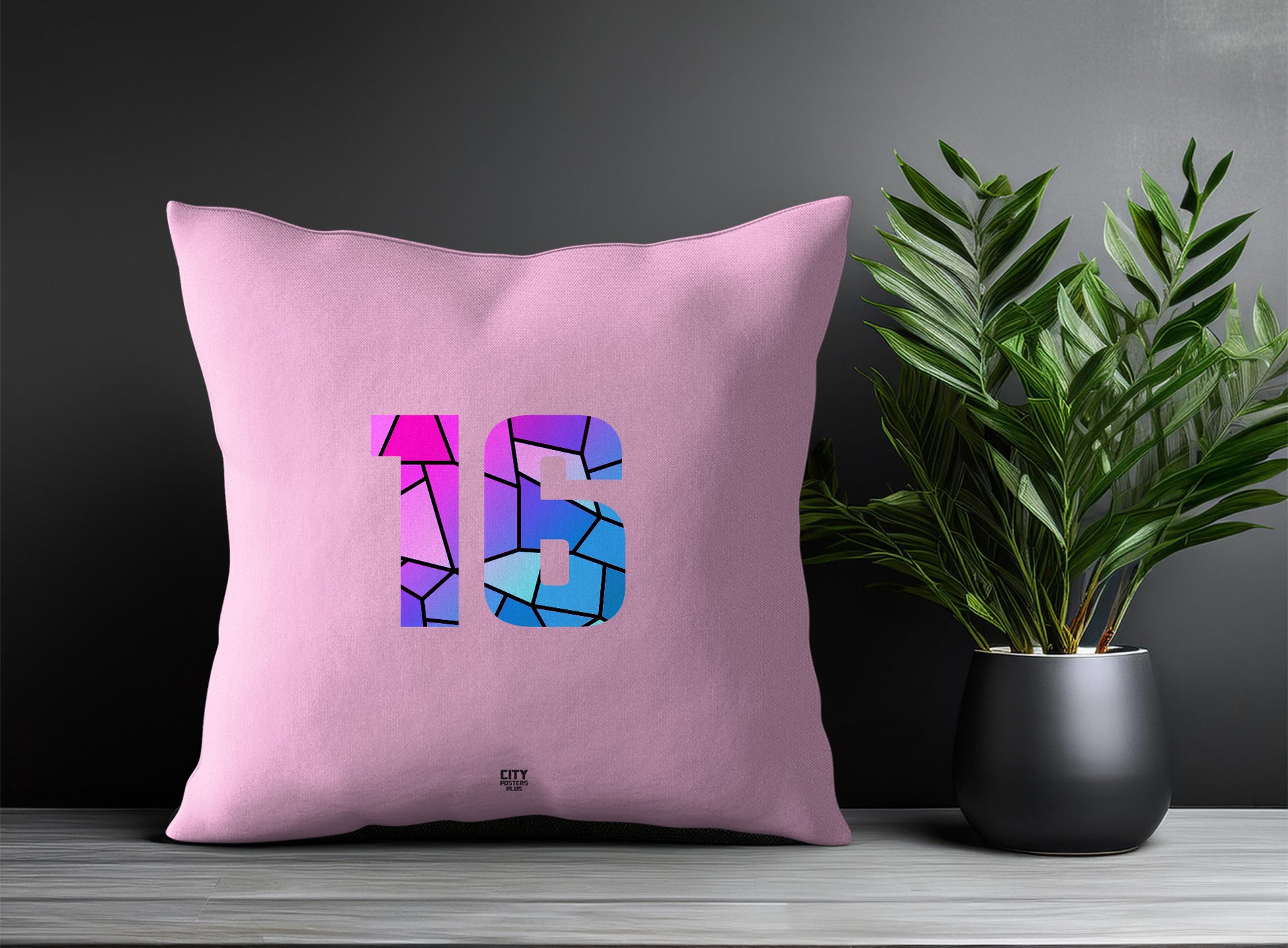 16 Number Pillow Case and Pillow Throw (Light Pink)