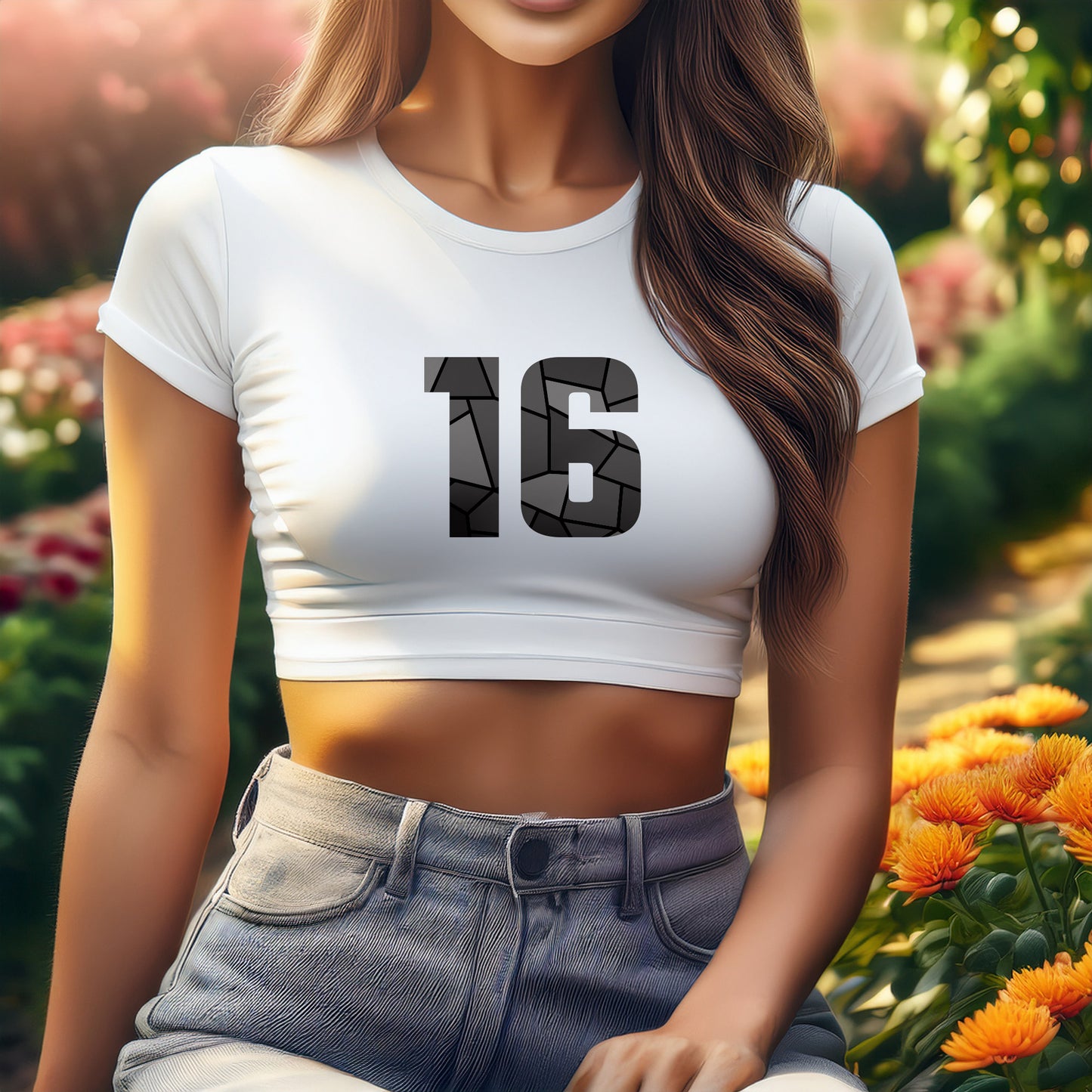 16 Number Women Crop Top (White)