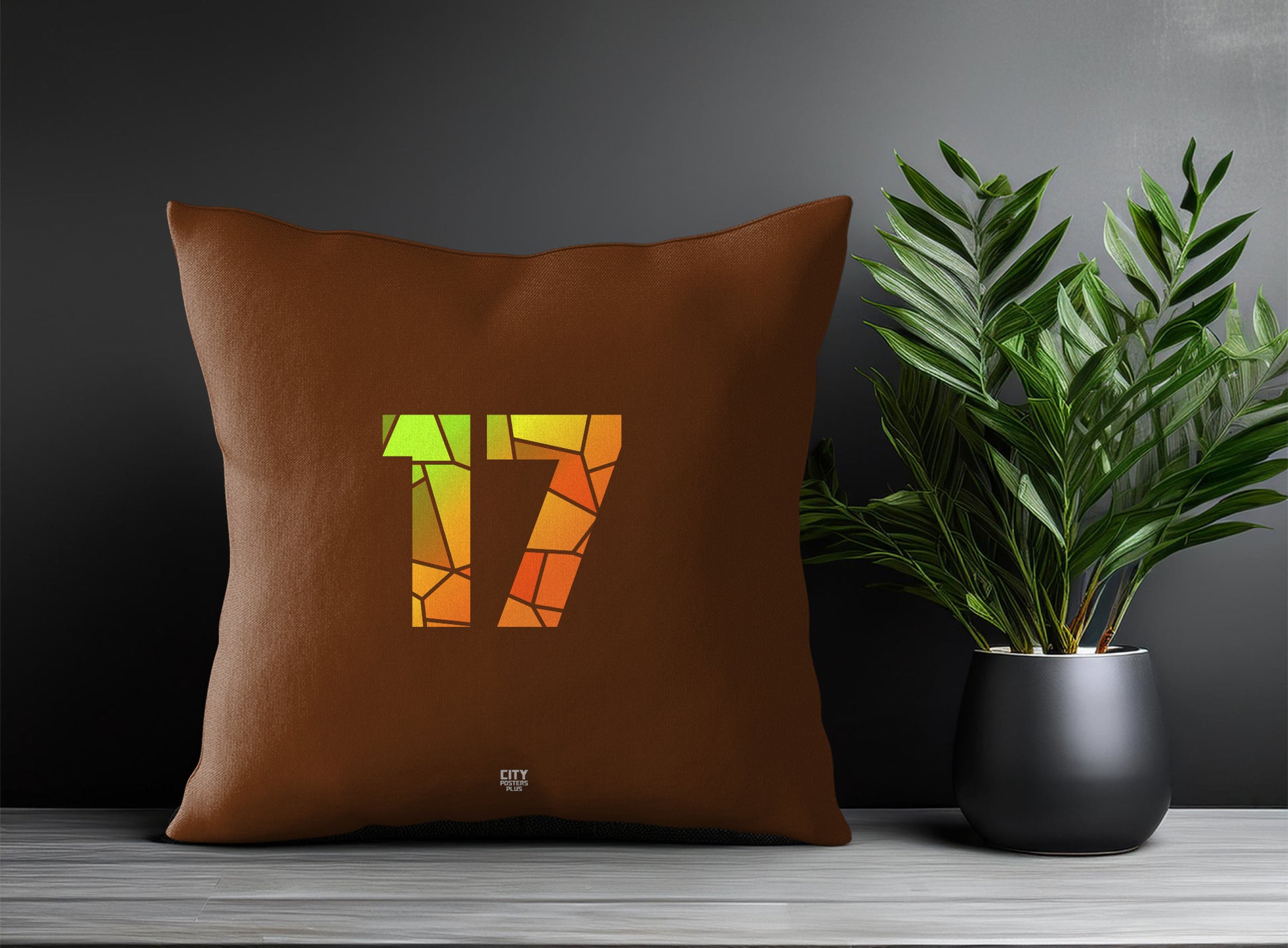 17 Number Pillow Case and Pillow Throw (Brown)