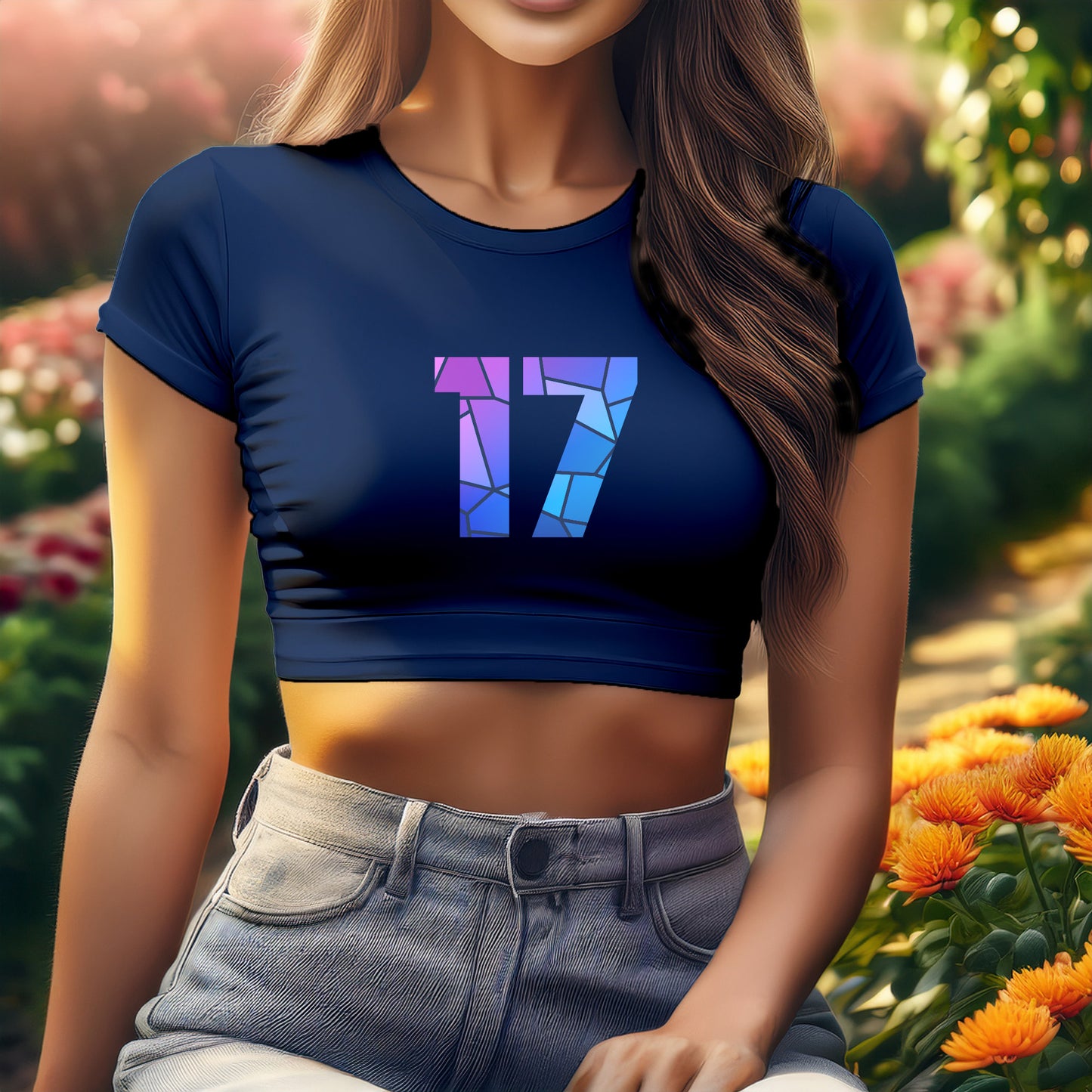 17 Number Women Crop Top (Navy Blue)