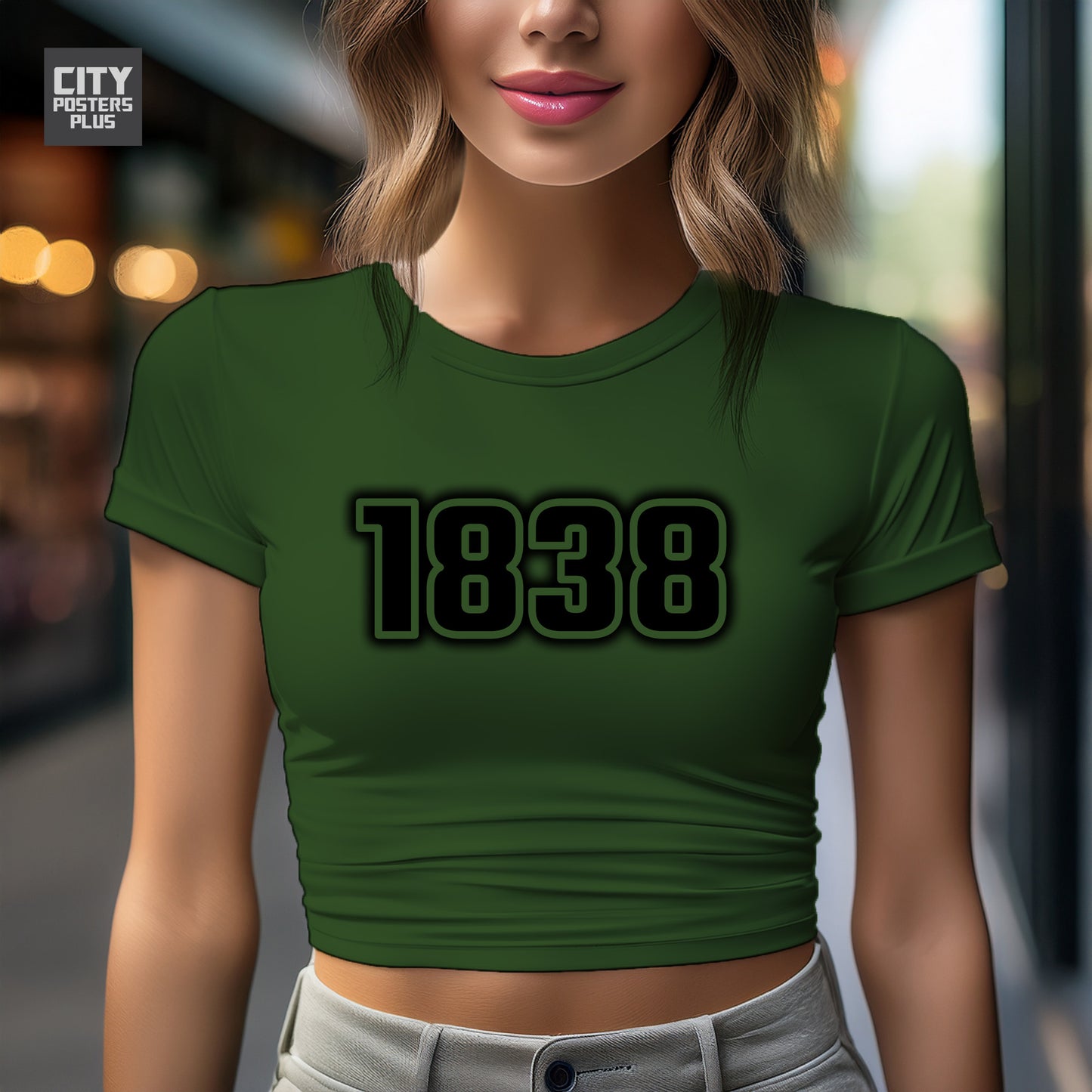 1838 Year Women Crop Top (Olive Green)