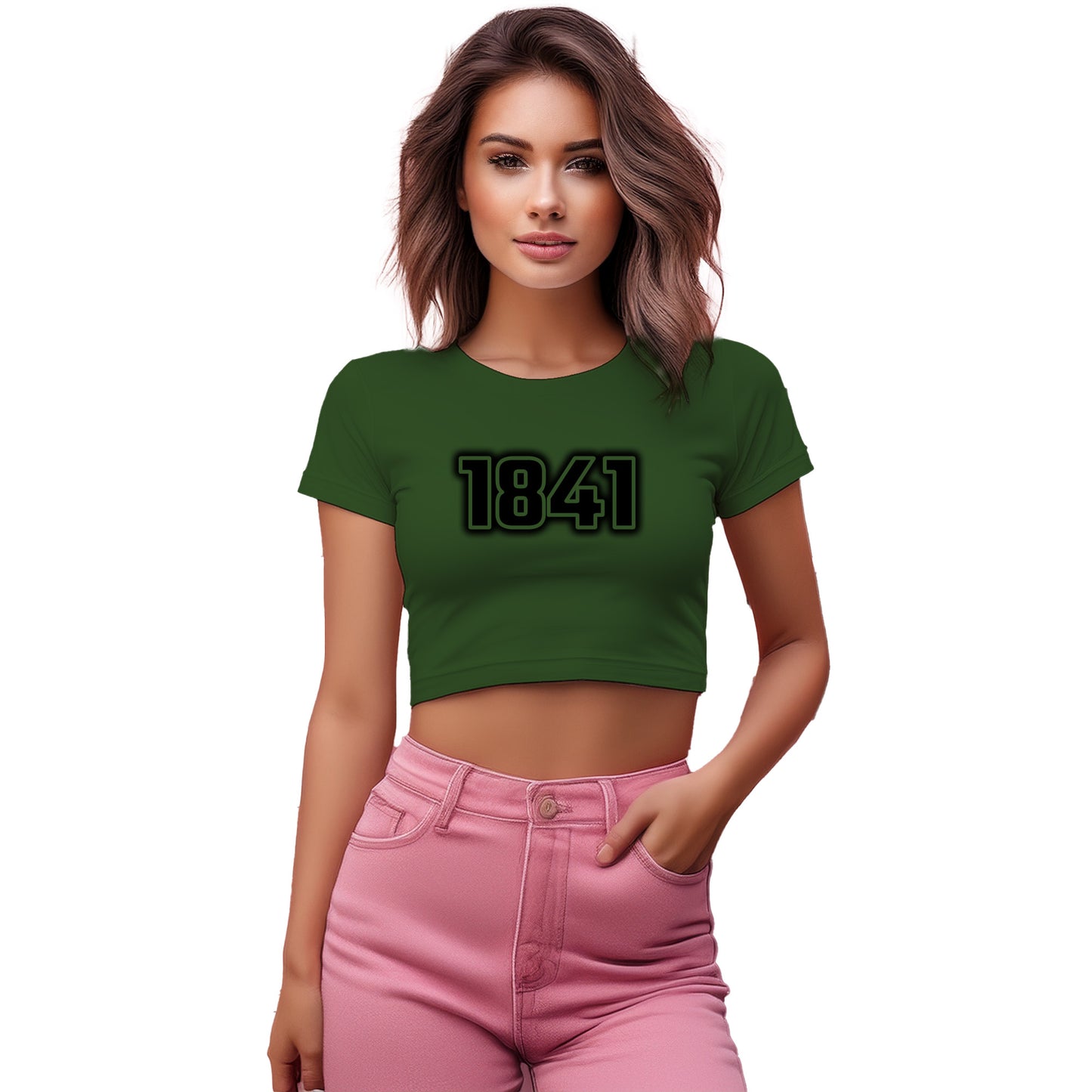 1841 Year Women Crop Top (Olive Green)