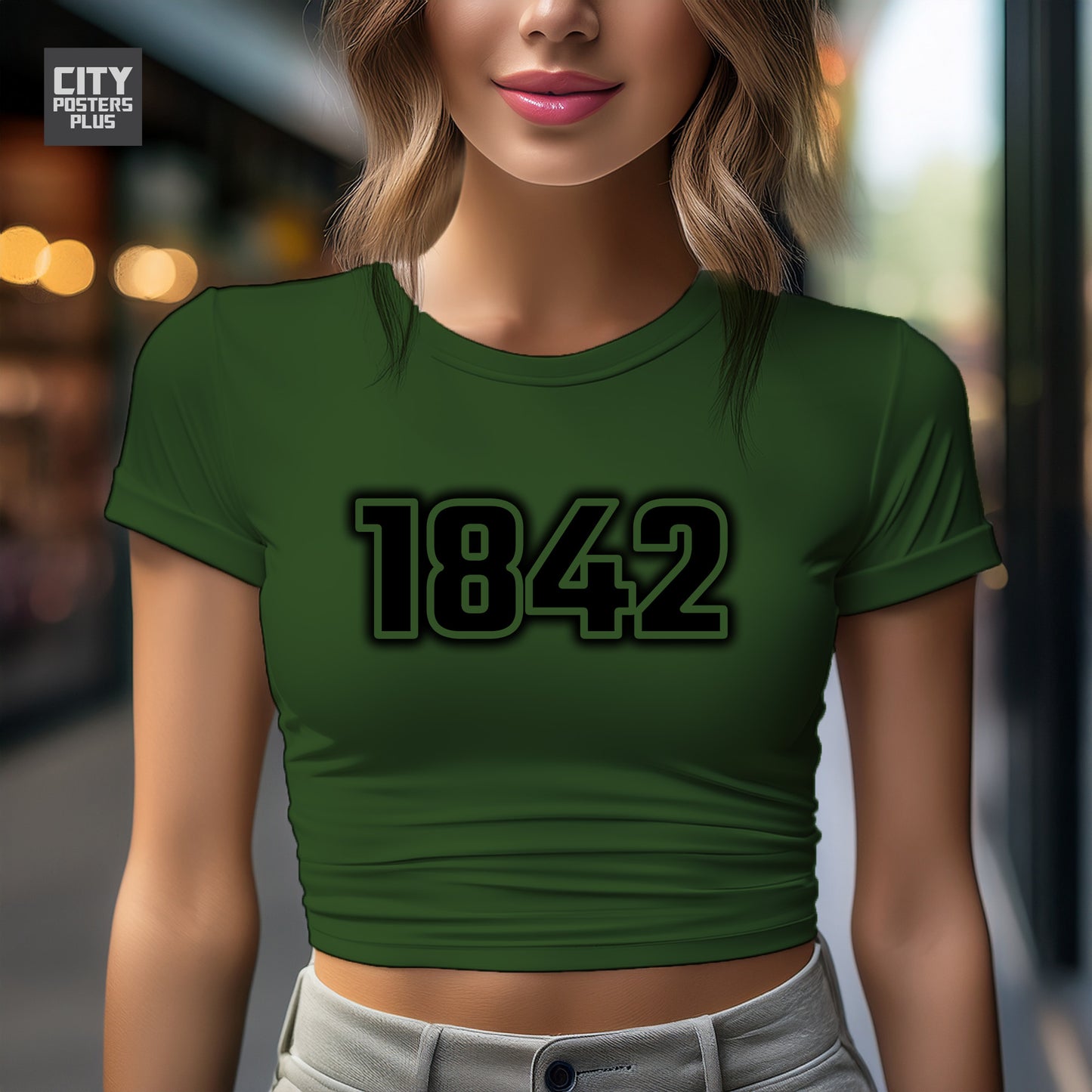 1842 Year Women Crop Top (Olive Green)