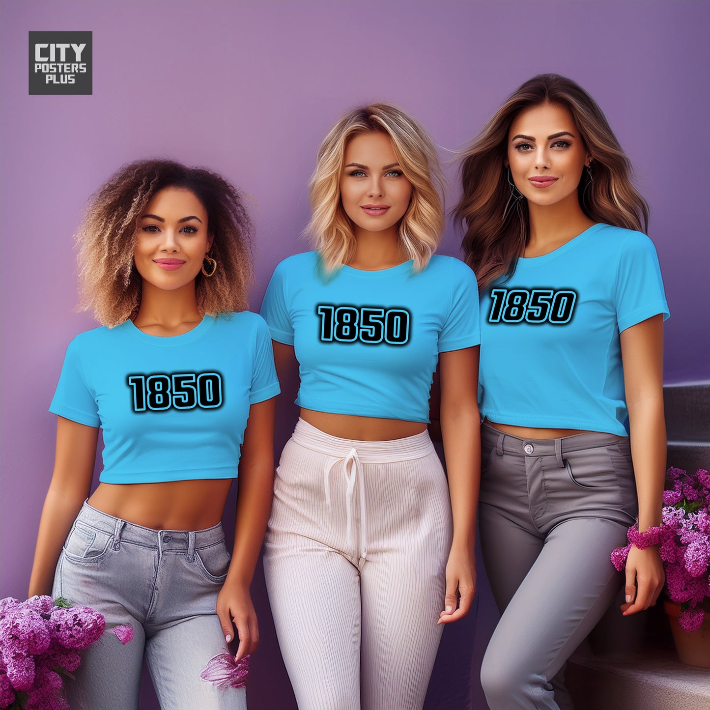 1850 Year Women Crop Top (Sky Blue)