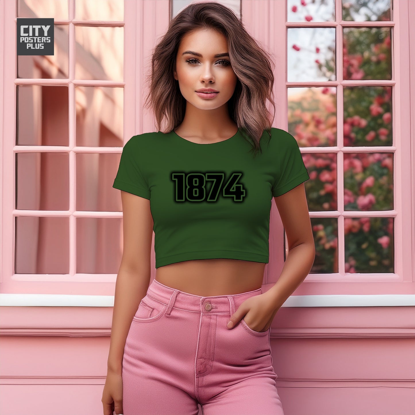 1874 Year Women Crop Top (Olive Green)