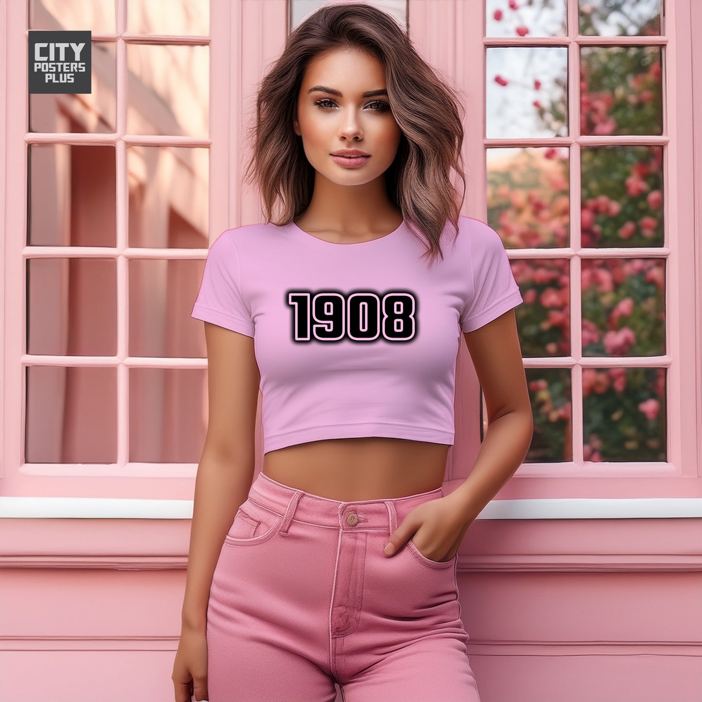 1908 Year Women Crop Top (Light Pink)