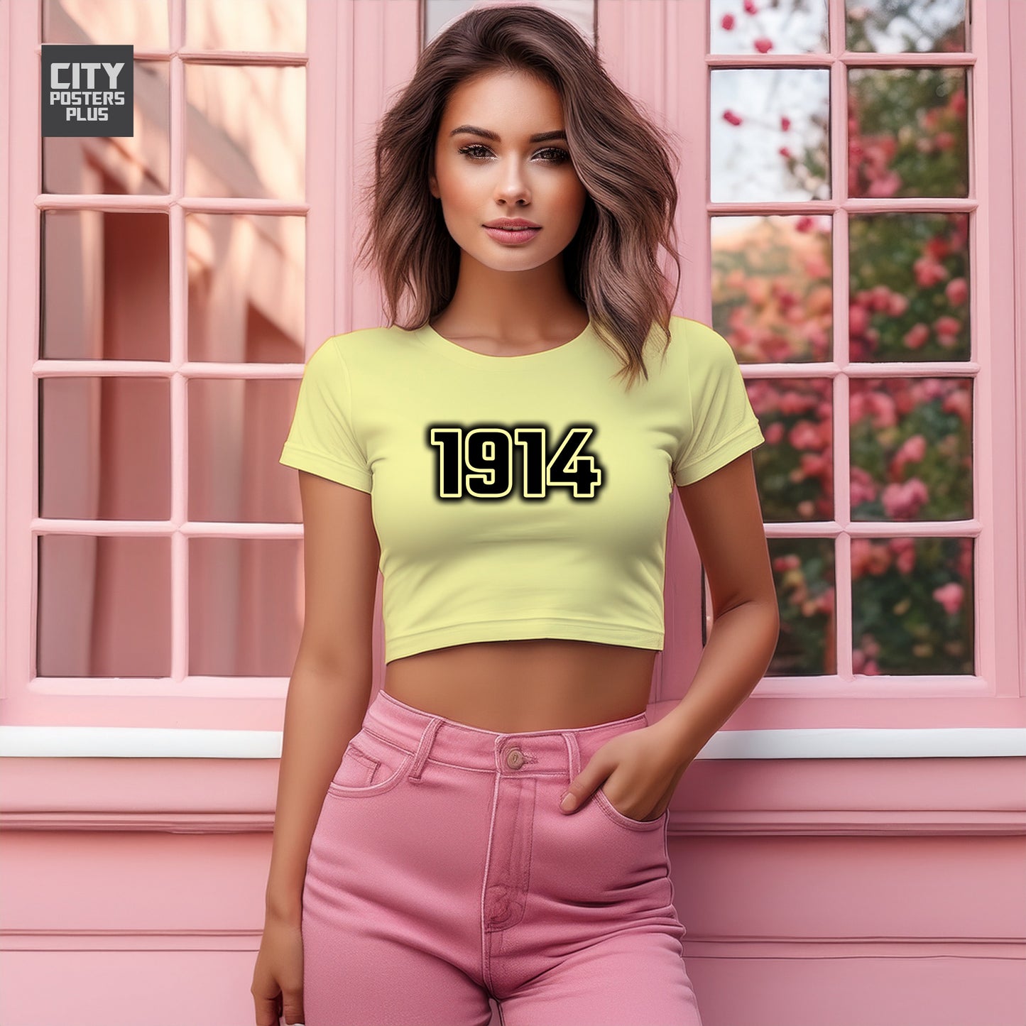 1914 Year Women Crop Top (Butter Yellow)