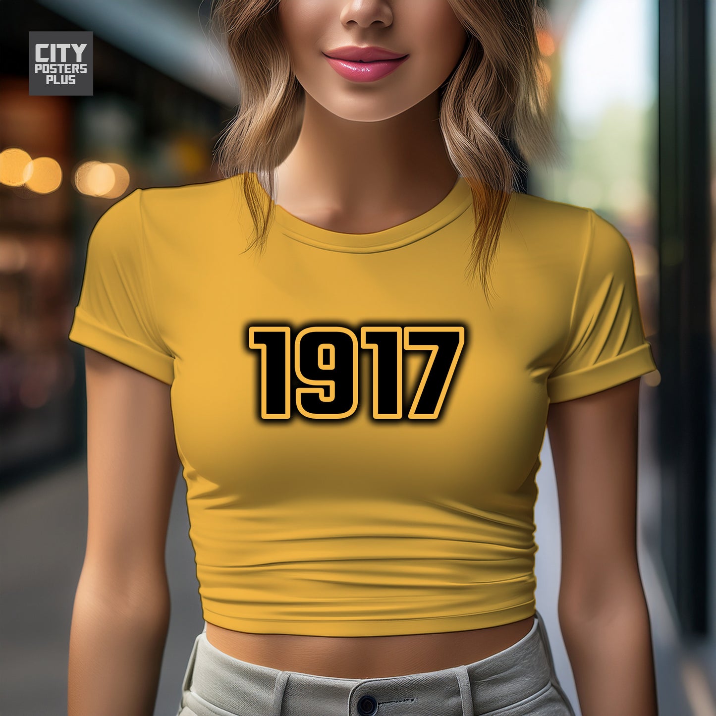 1917 Year Women Crop Top (Golden Yellow)