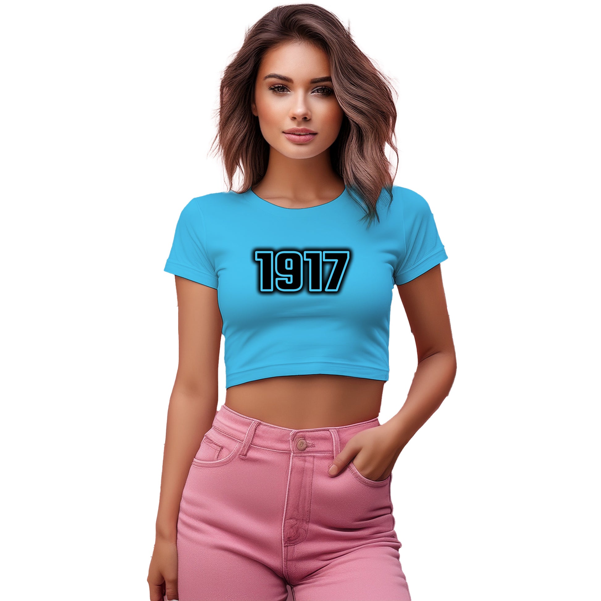 1917 Year Women Crop Top (Sky Blue)