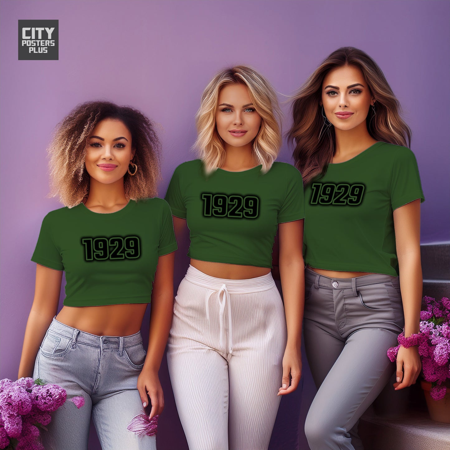 1929 Year Women Crop Top (Olive Green)