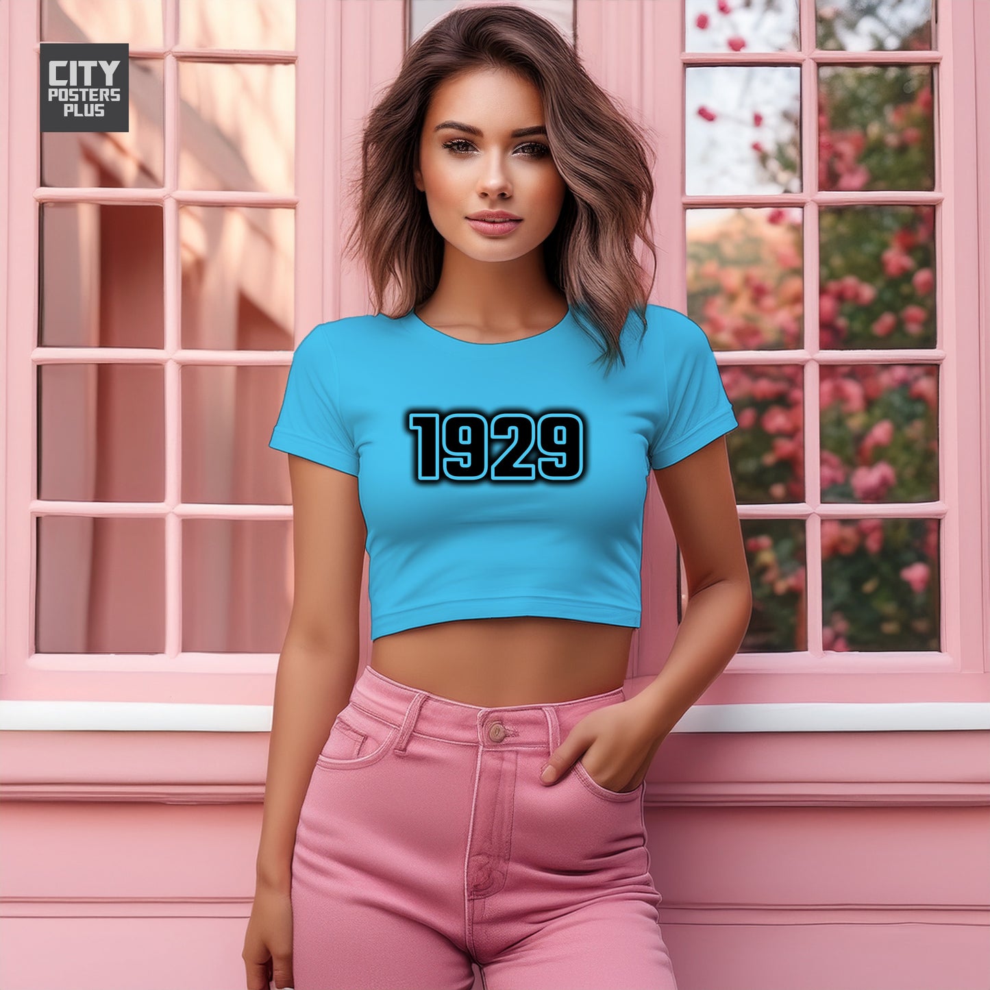 1929 Year Women Crop Top (Sky Blue)