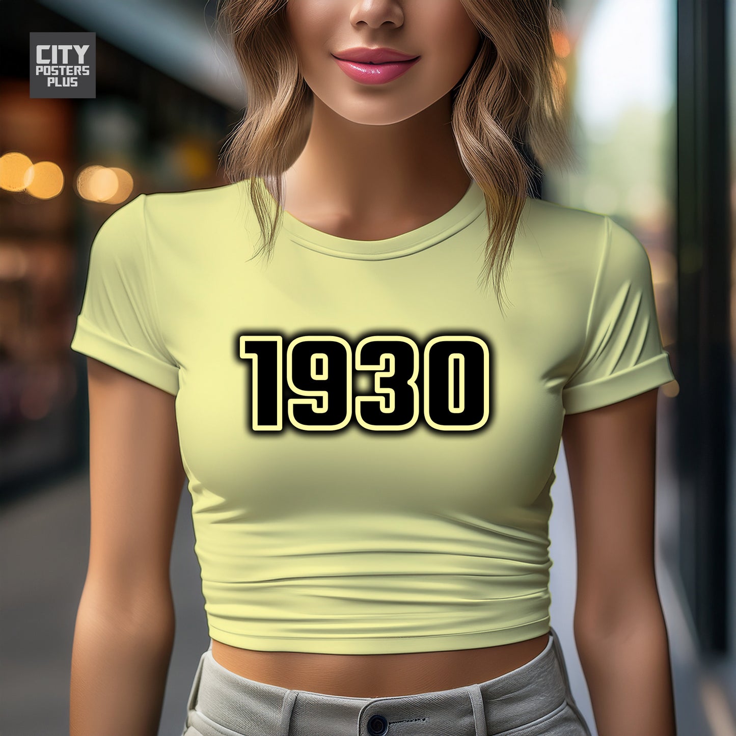 1930 Year Women Crop Top (Butter Yellow)