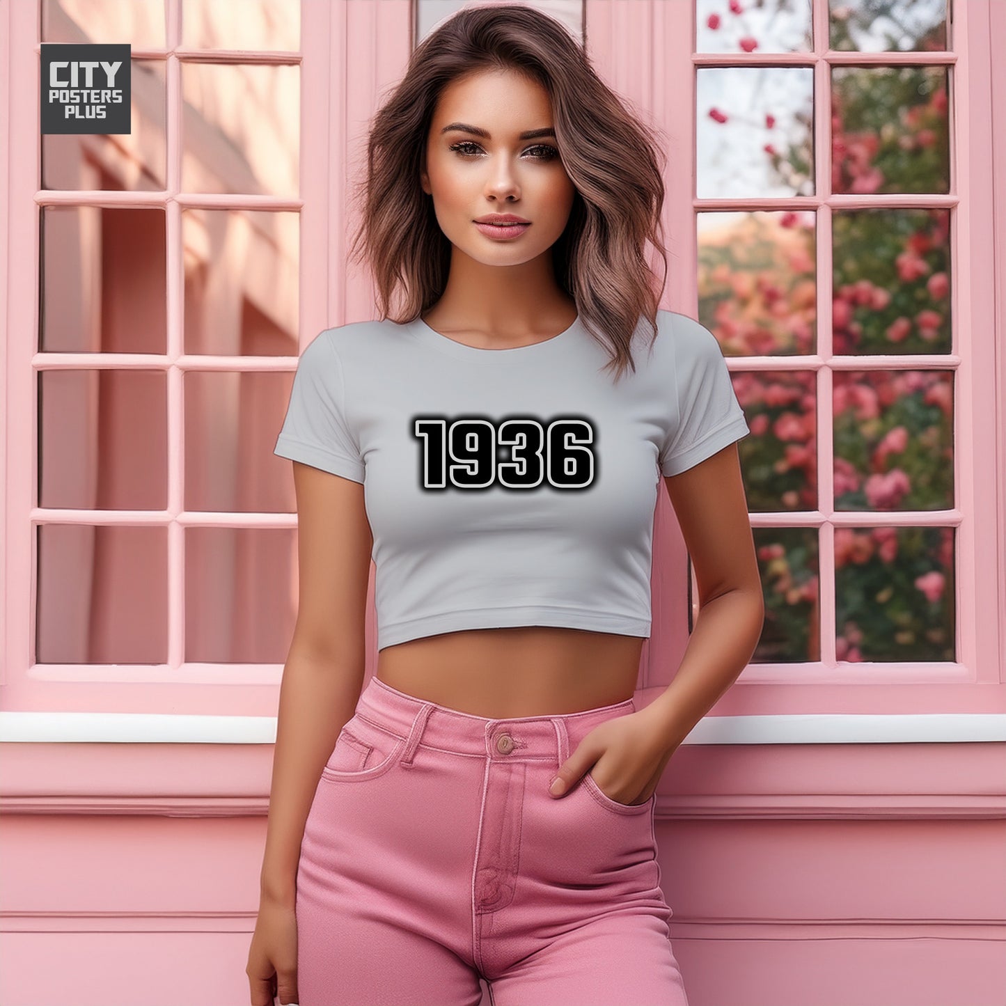 1936 Year Women Crop Top (Melange Grey)