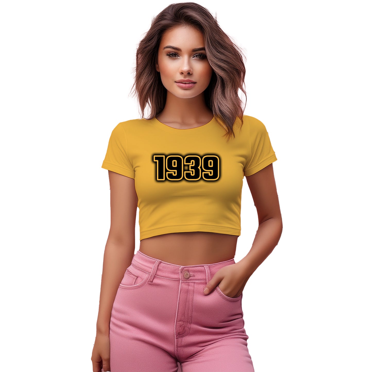 1939 Year Women Crop Top (Golden Yellow)