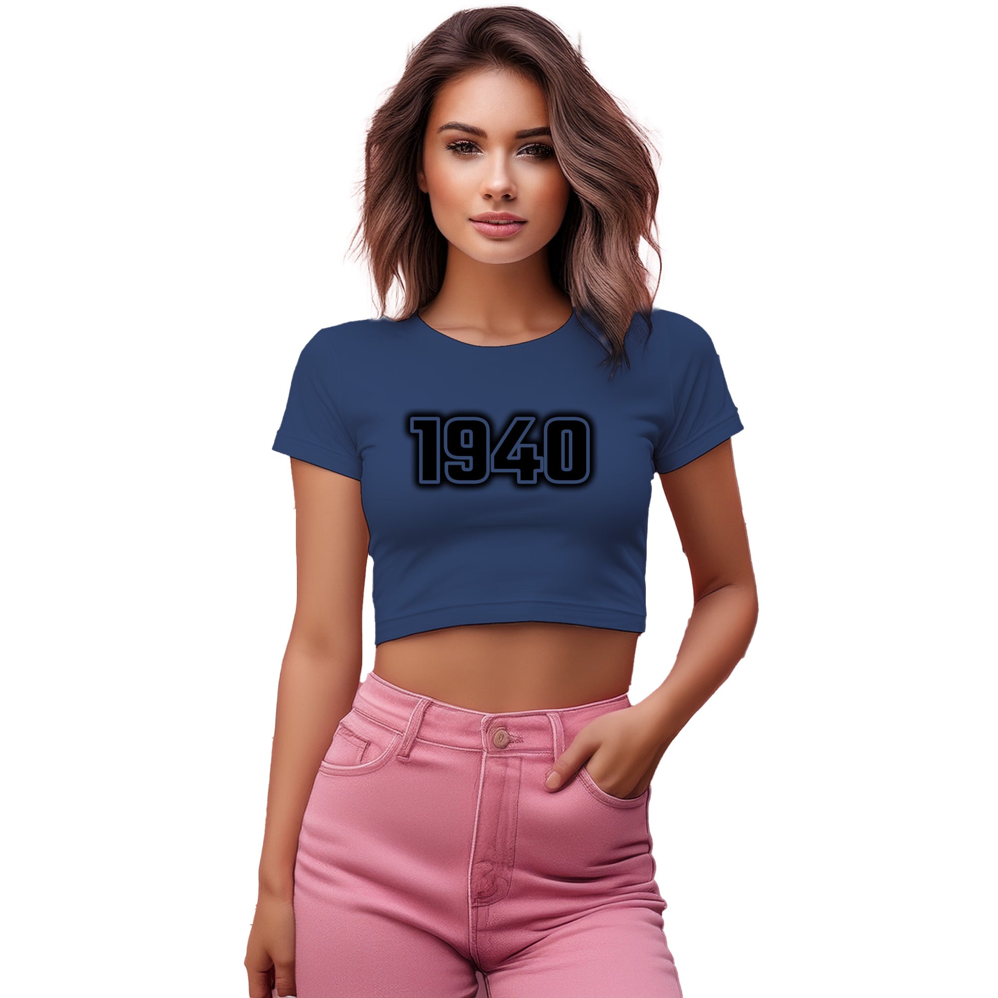 1940 Year Women Crop Top (Navy Blue)