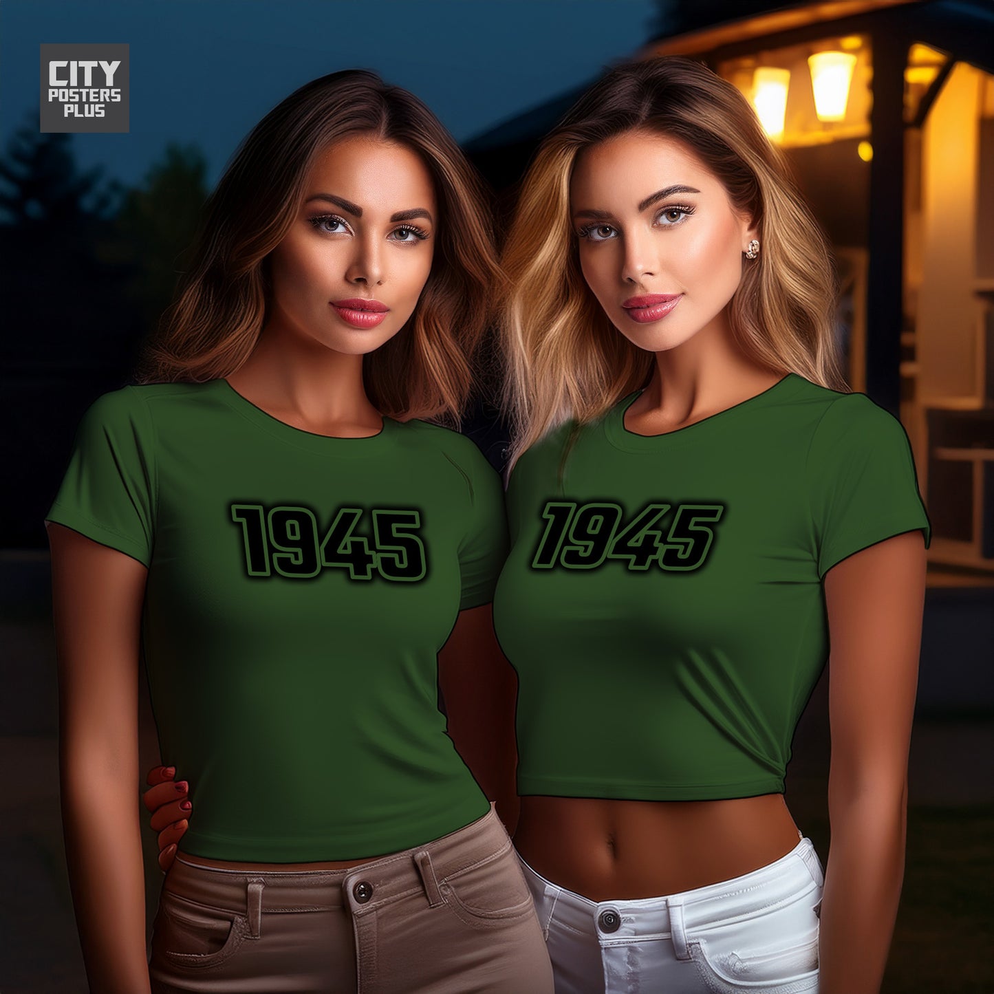 1945 Year Women Crop Top (Olive Green)