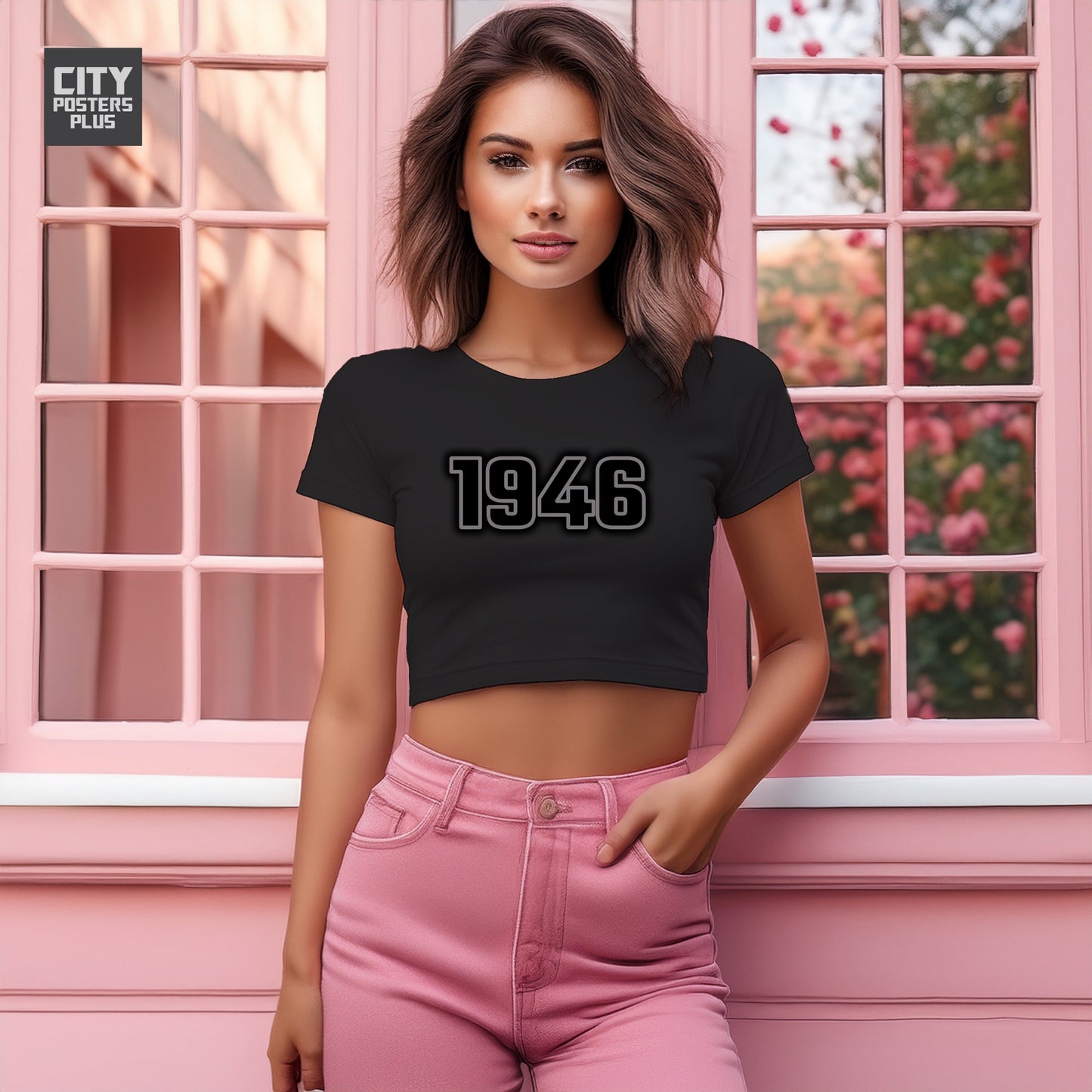 1946 Year Women Crop Top (Black)