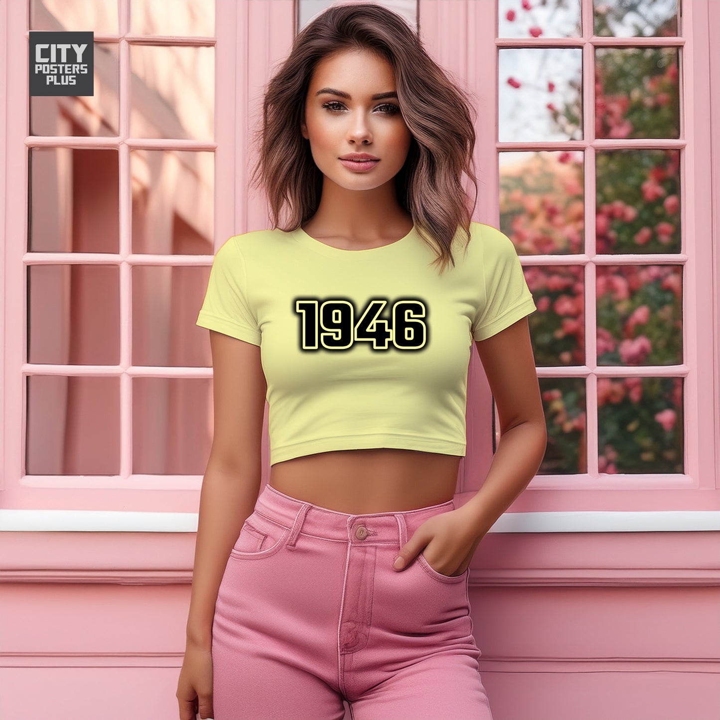 1946 Year Women Crop Top (Butter Yellow)