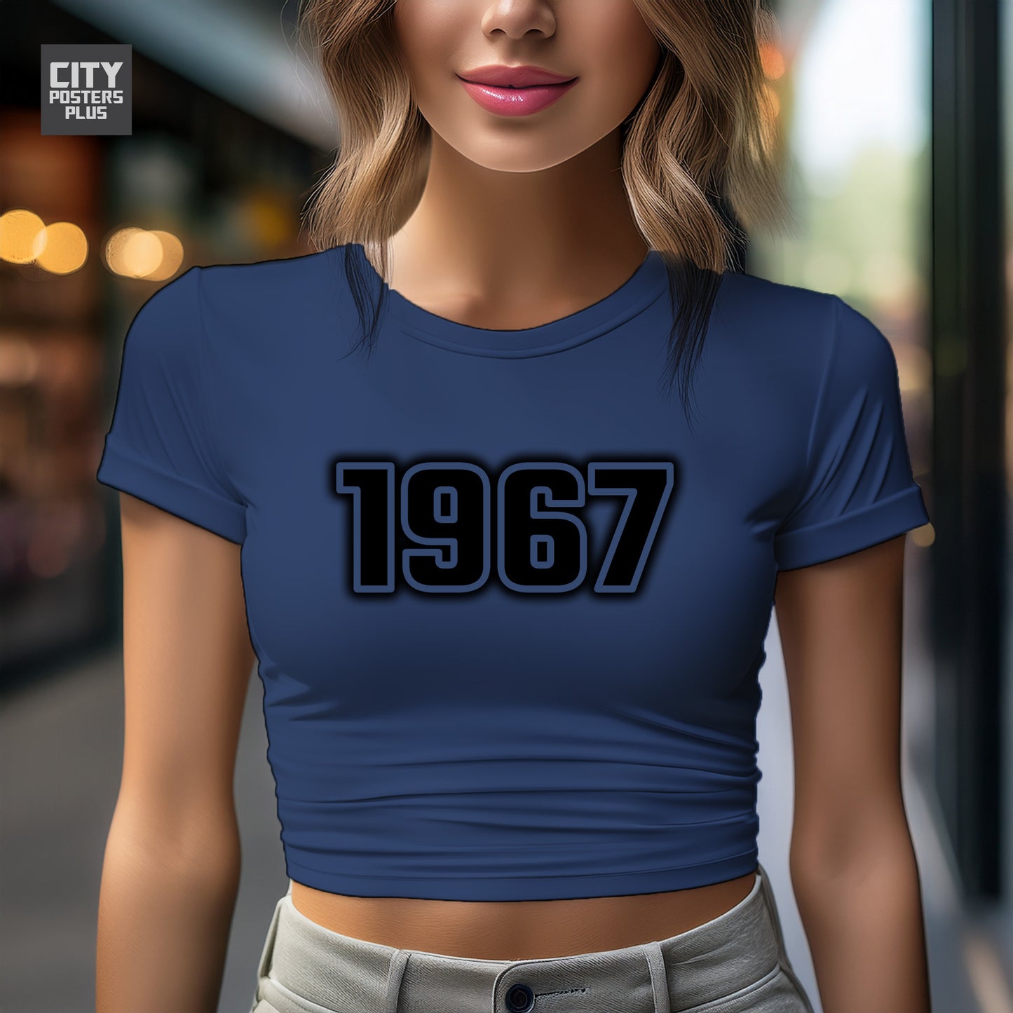1967 Year Women Crop Top (Navy Blue)