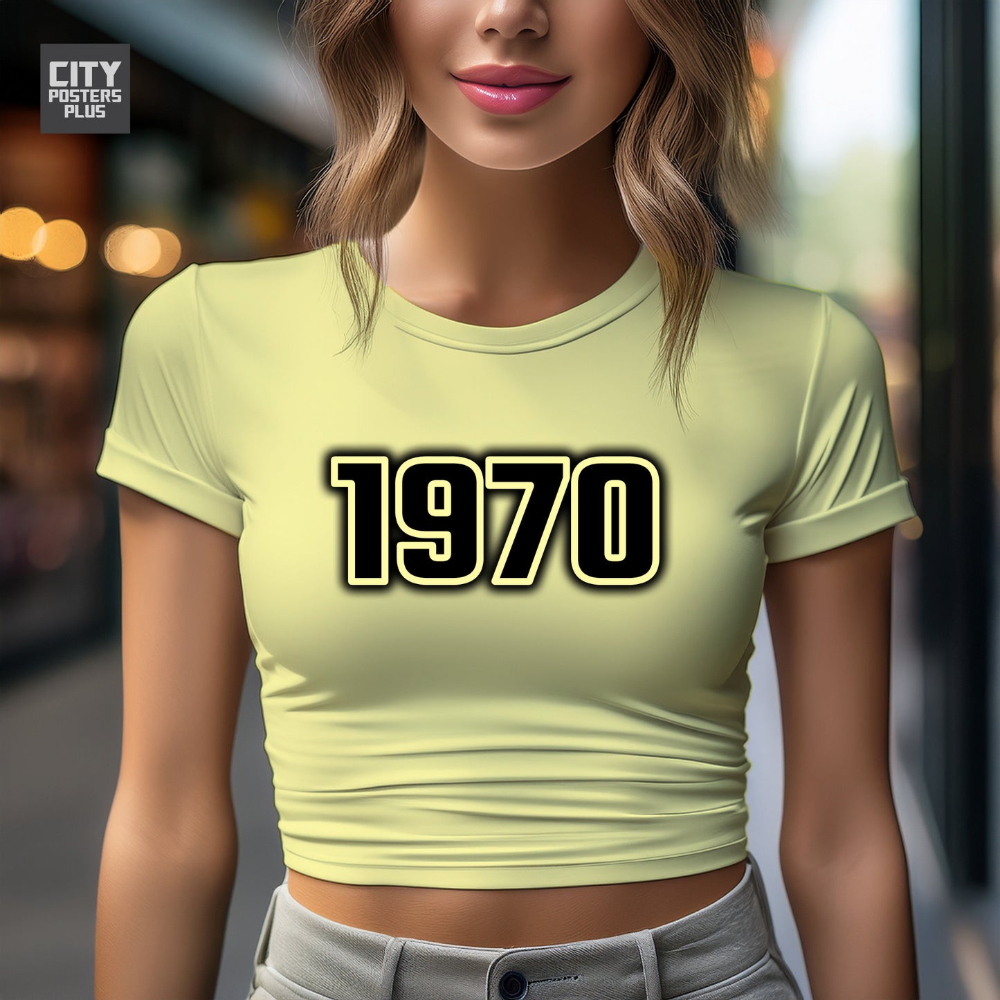 1970 Year Women Crop Top (Butter Yellow)