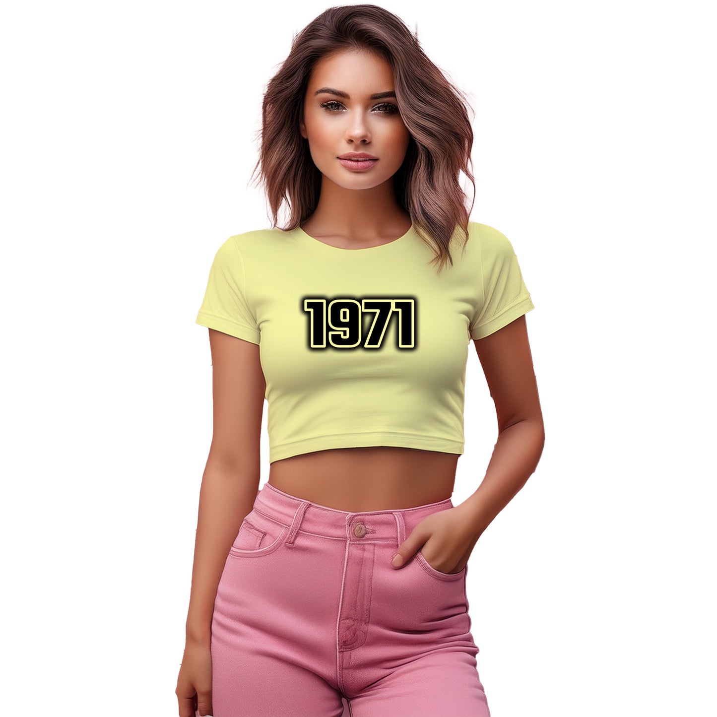 1971 Year Women Crop Top (Butter Yellow)