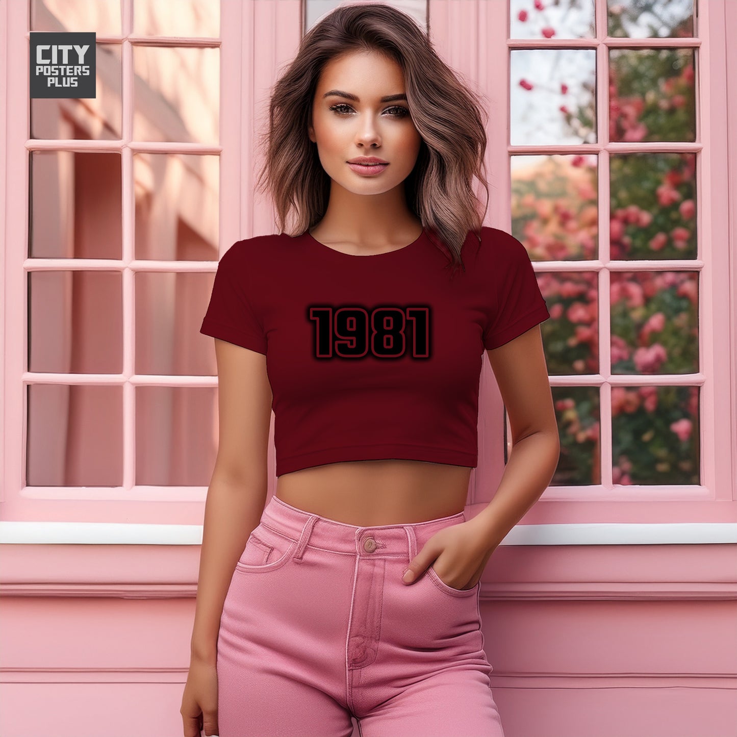 1981 Year Women Crop Top (Maroon)