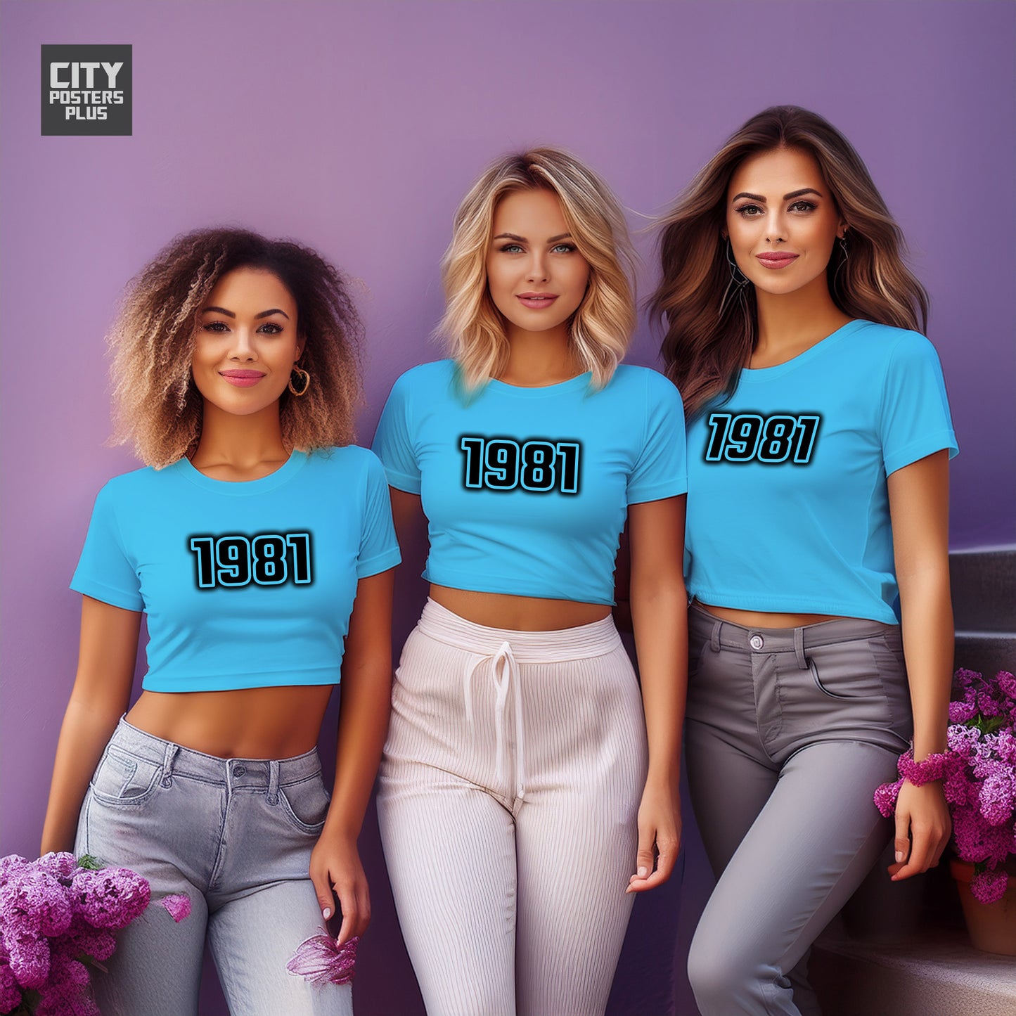 1981 Year Women Crop Top (Sky Blue)
