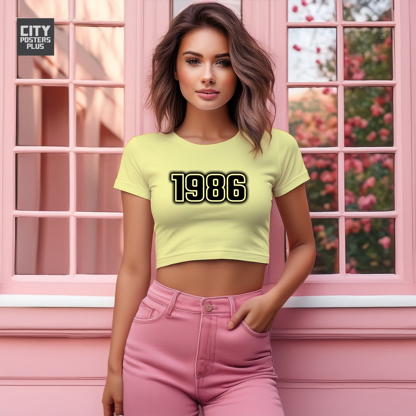1986 Year Women Crop Top (Butter Yellow)