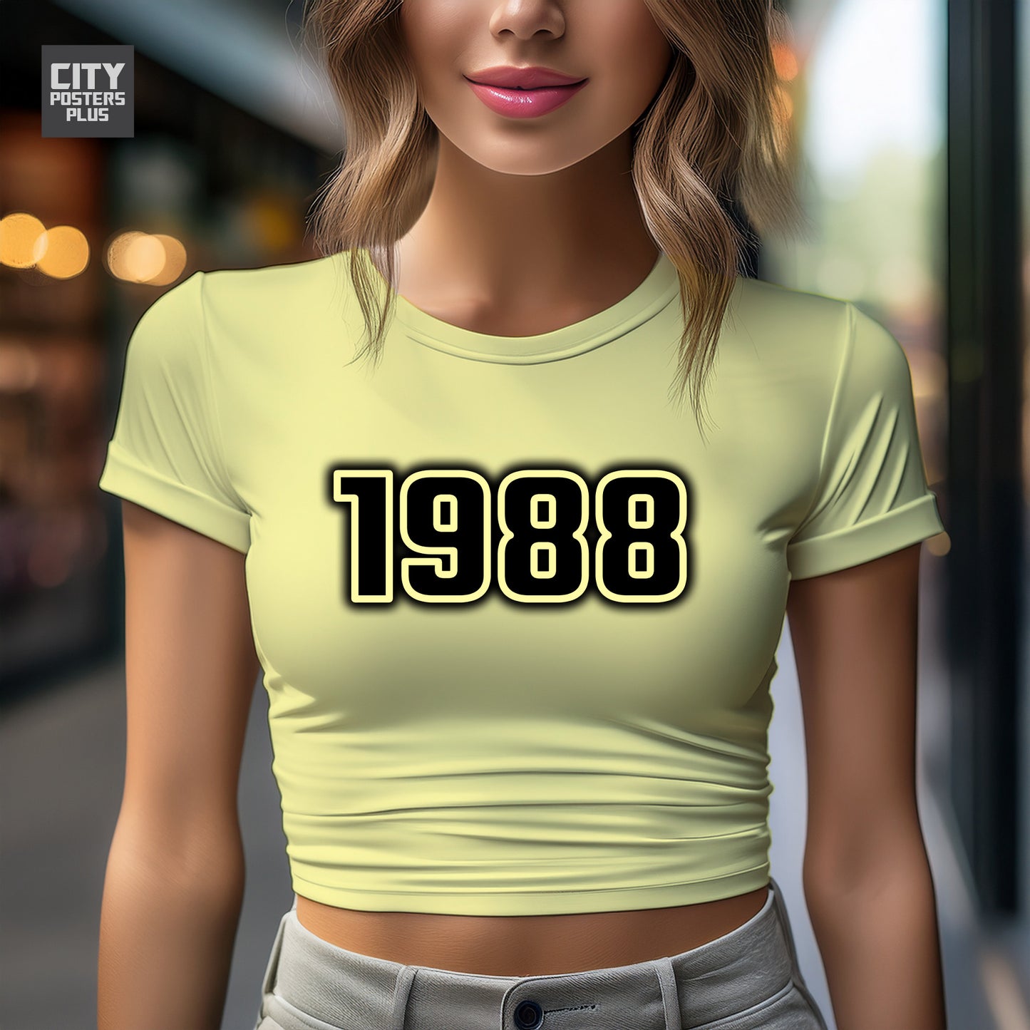 1988 Year Women Crop Top (Butter Yellow)