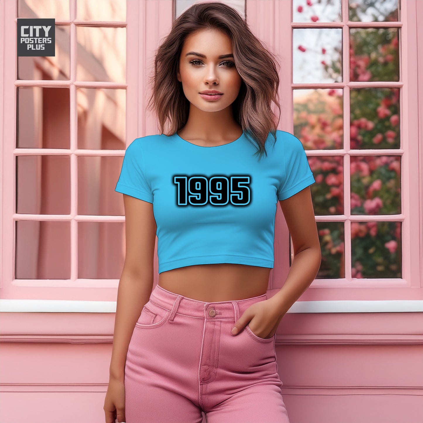 1995 Year Women Crop Top (Sky Blue)