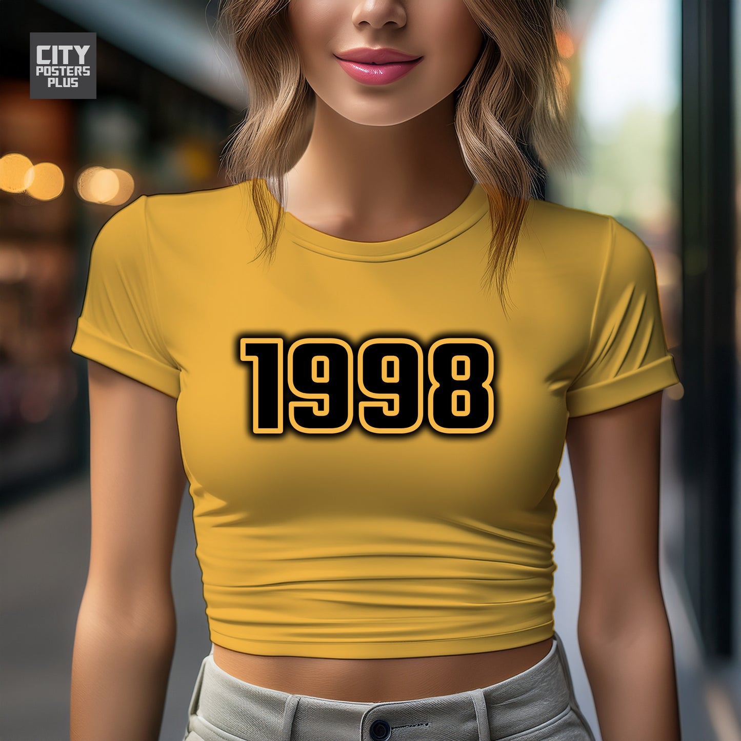 1998 Year Women Crop Top (Golden Yellow)