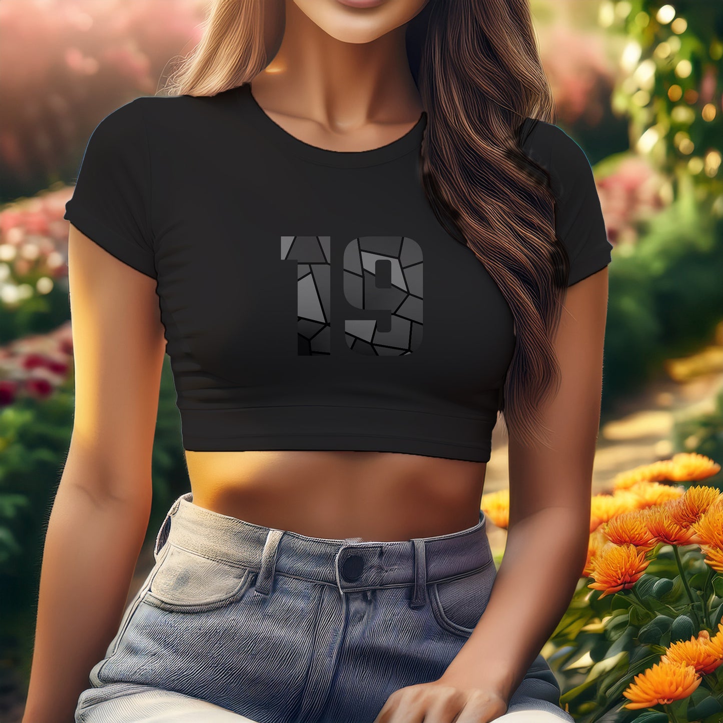 19 Number Women Crop Top (Black)