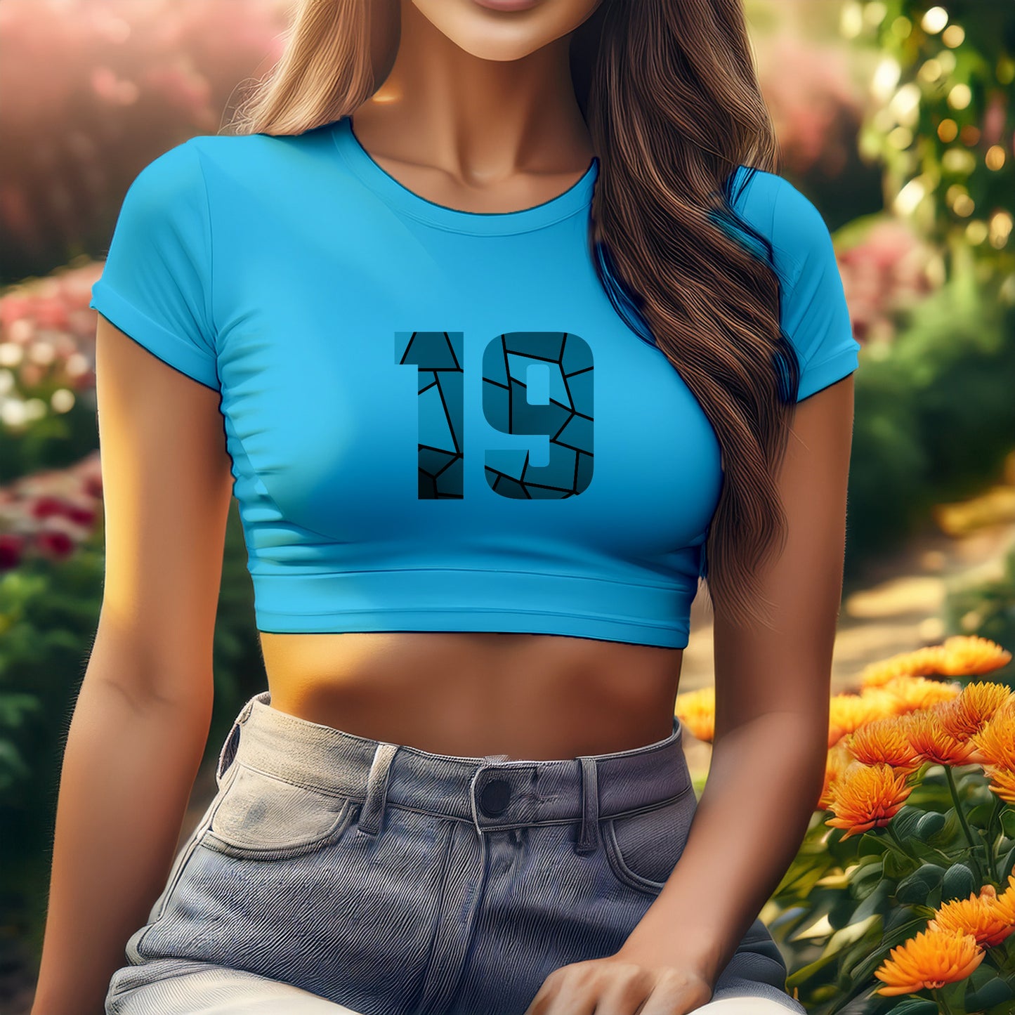 19 Number Women Crop Top (Sky Blue)