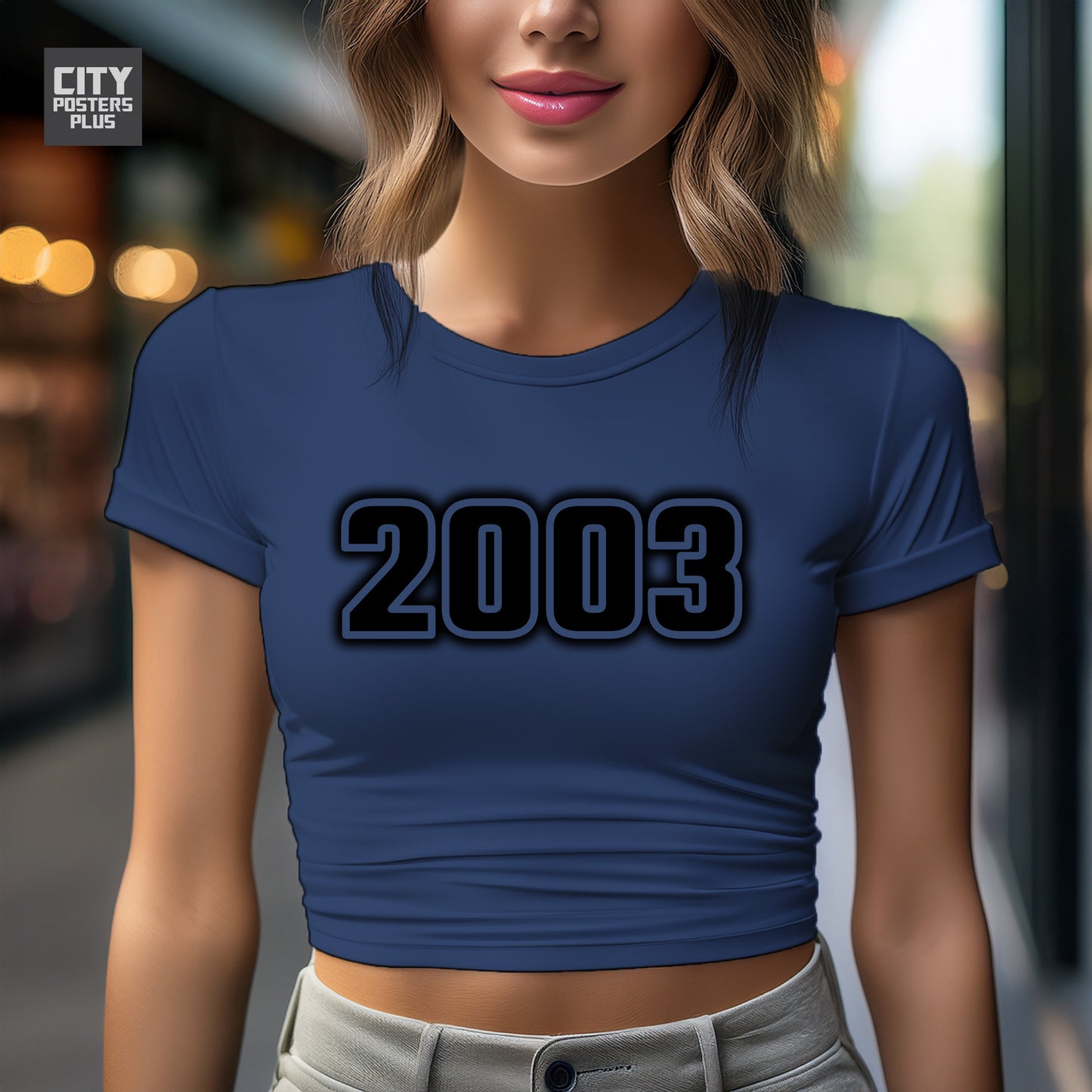 2003 Year Women Crop Top (Navy Blue)