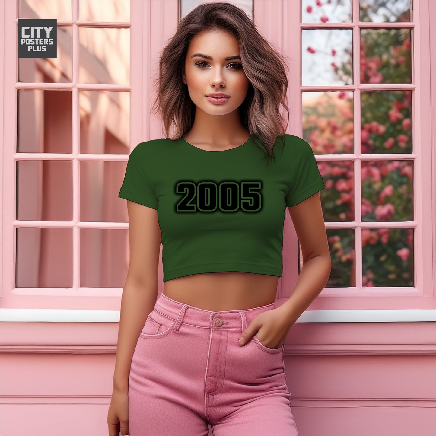 2005 Year Women Crop Top (Olive Green)