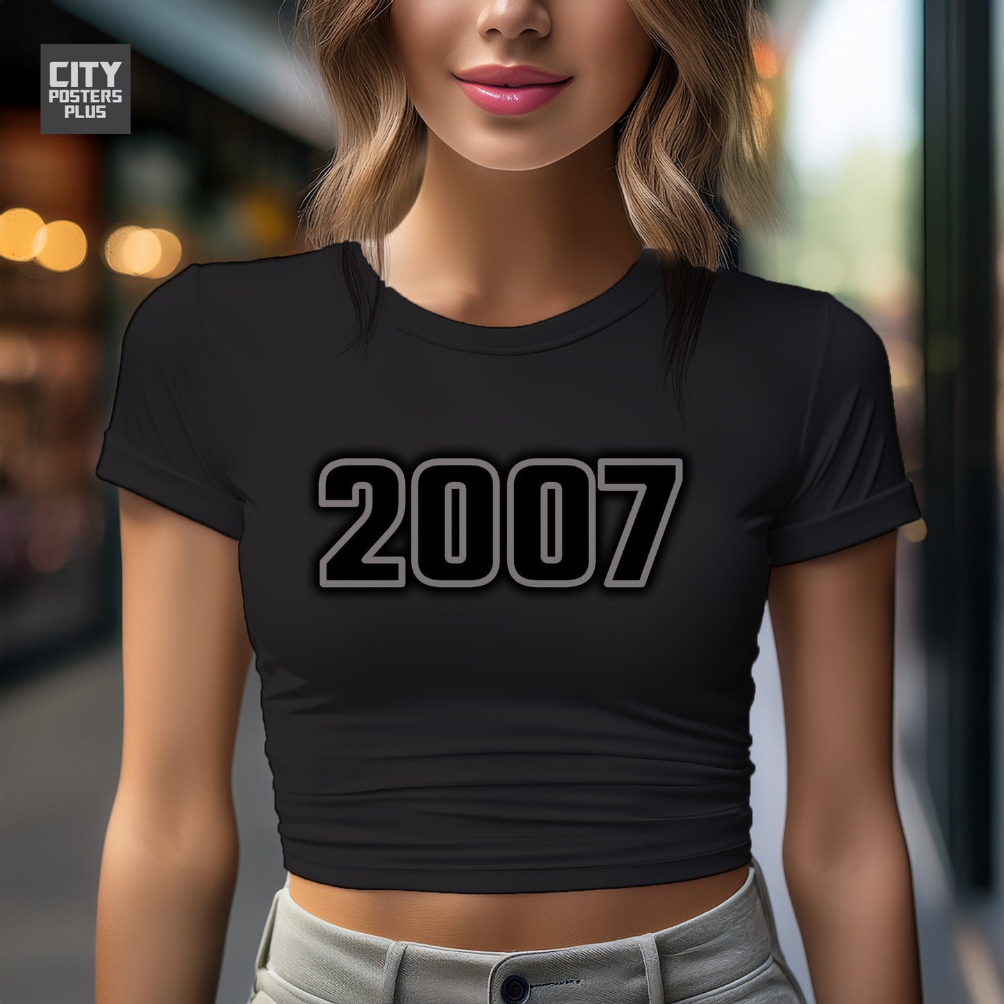 2007 Year Women Crop Top (Black)