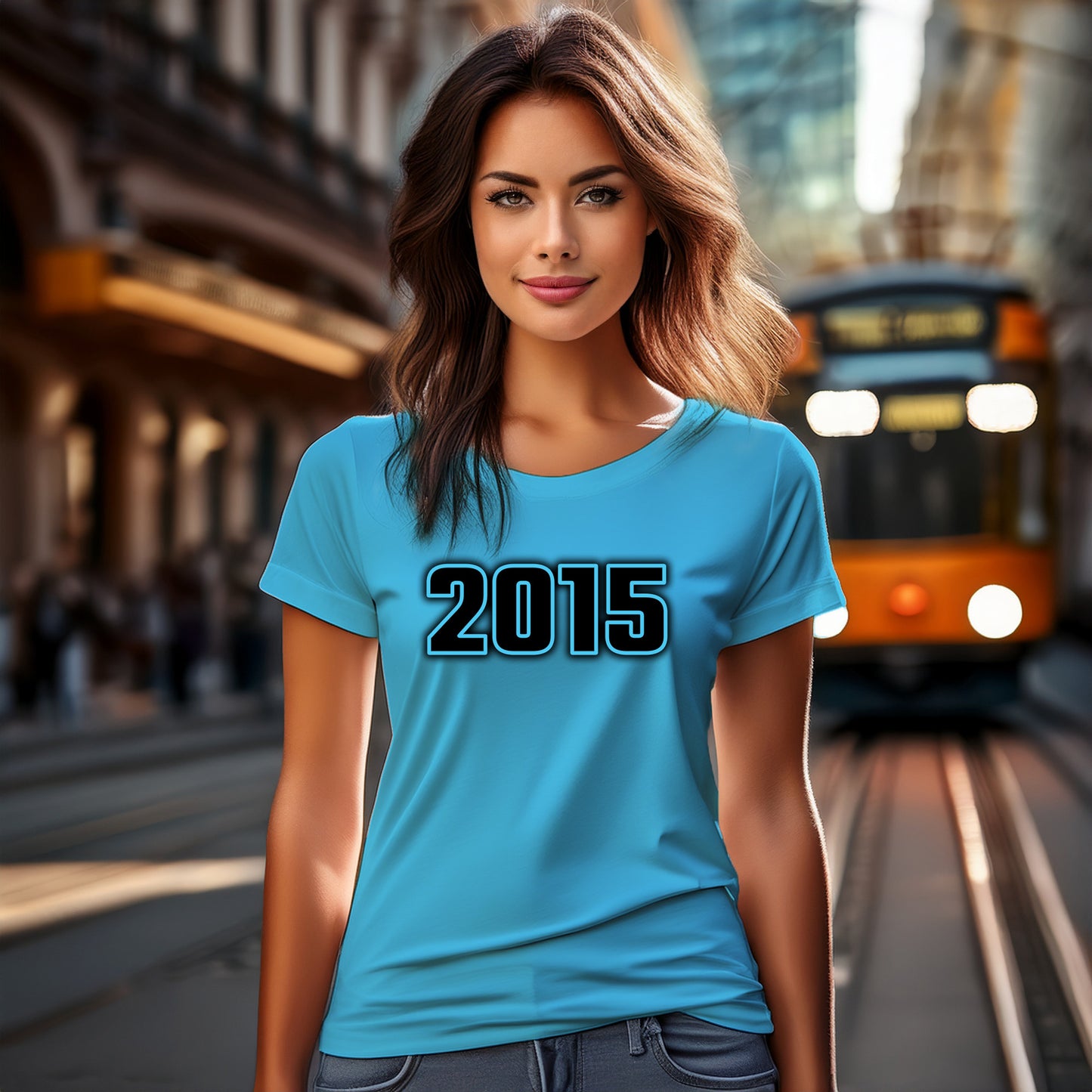 2015 Year Women T-Shirt (Sky Blue)