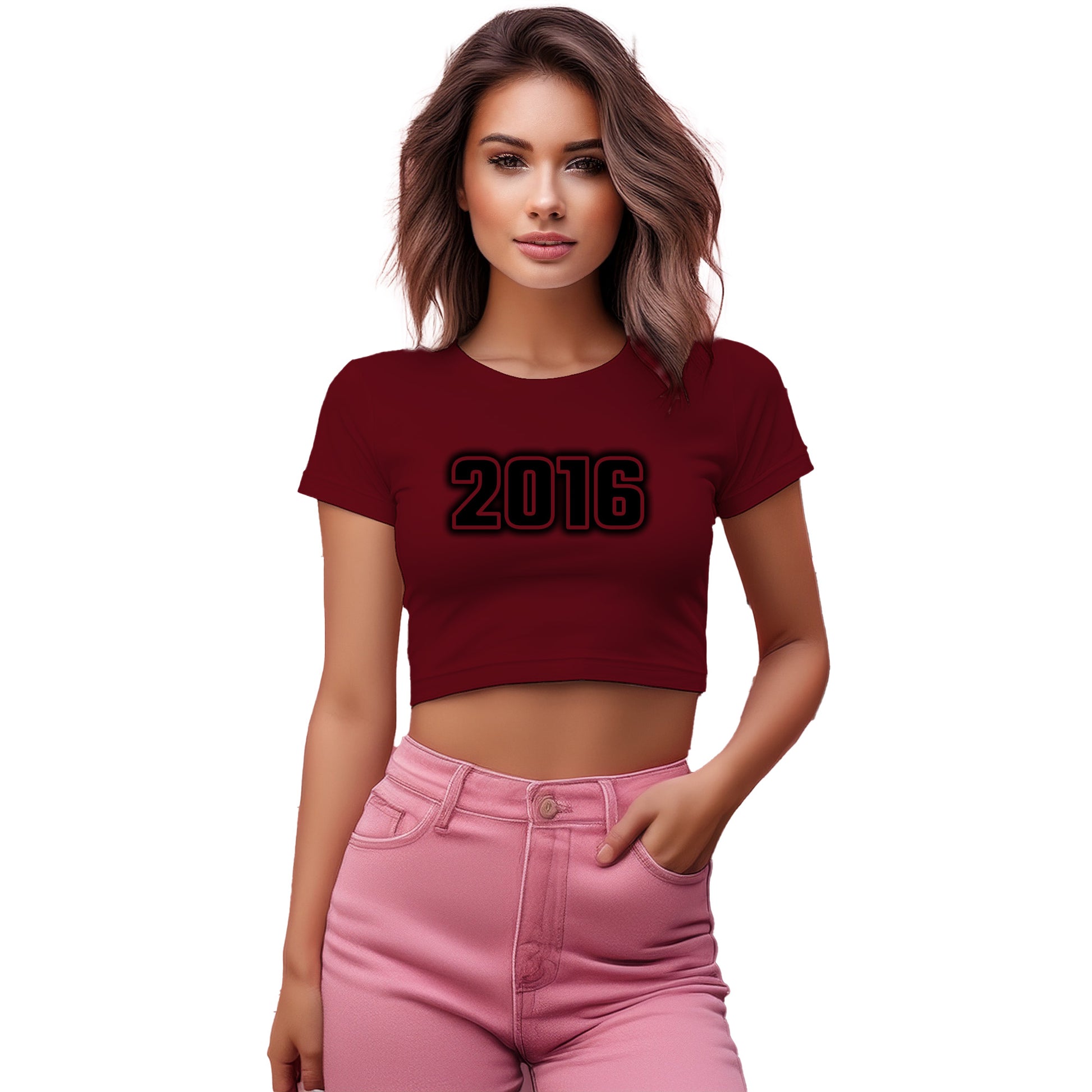 2016 Year Women Crop Top (Maroon)