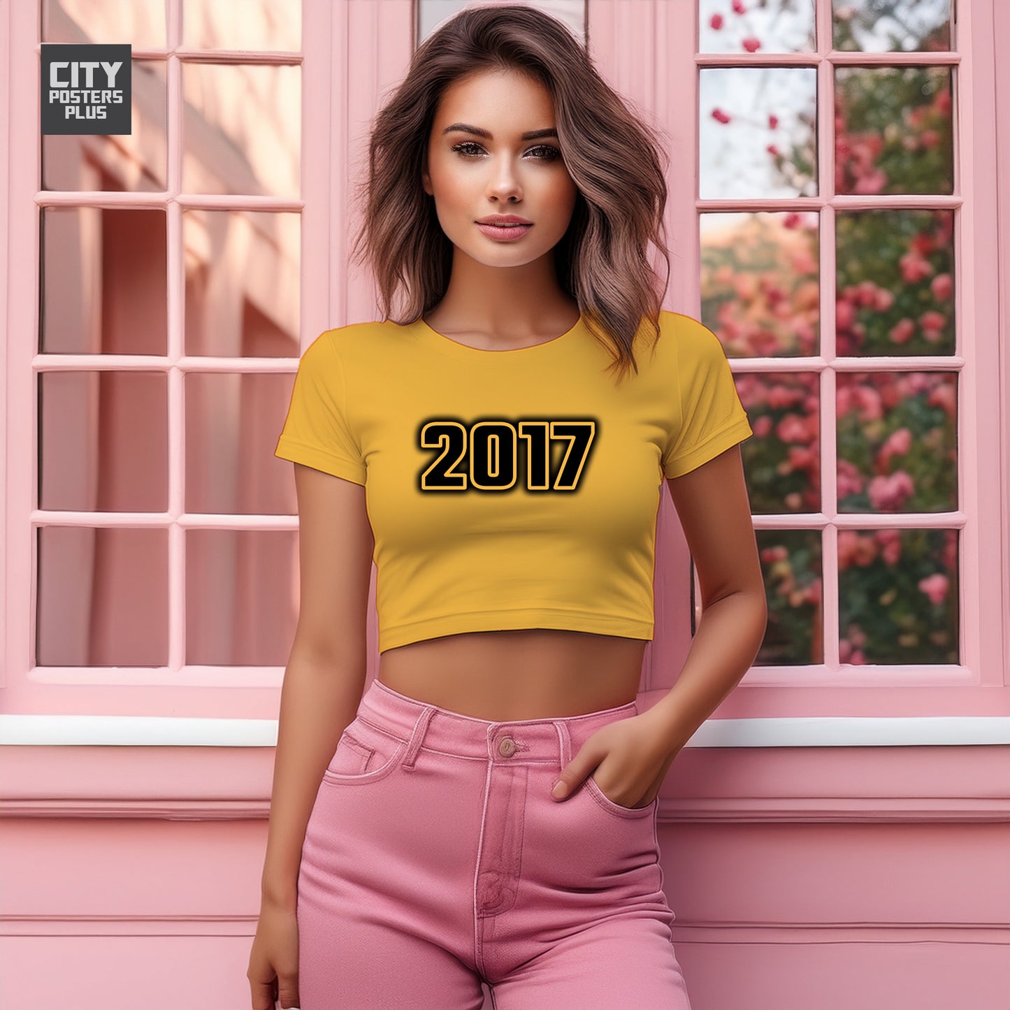 2017 Year Women Crop Top (Golden Yellow)