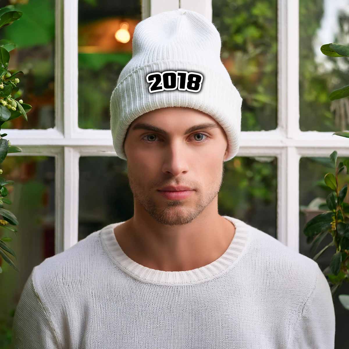 Beanies Plus 2018 Year Cuffed Beanie (White)