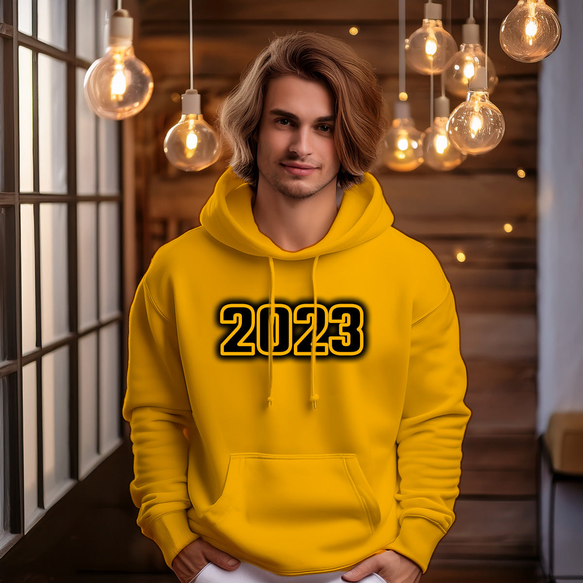 2023 Year Men Unisex Hoodie (Golden Yellow)