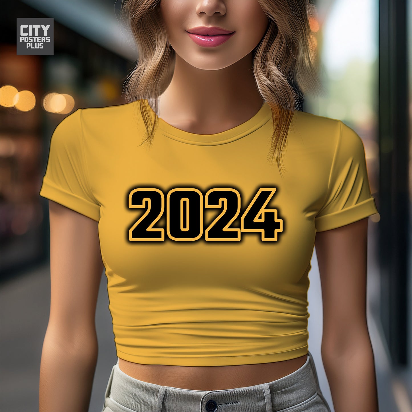 2024 Year Women Crop Top (Golden Yellow)