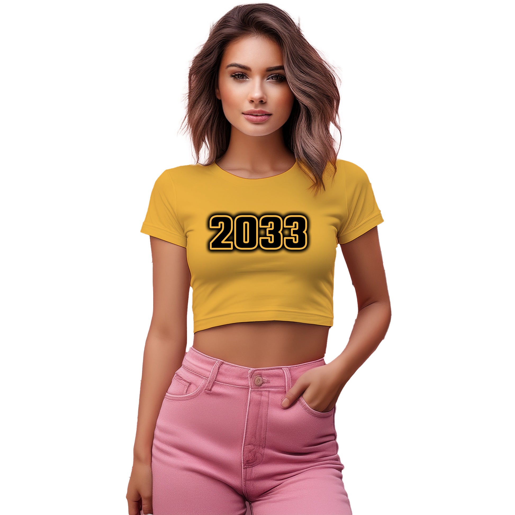 2033 Year Women Crop Top (Golden Yellow)