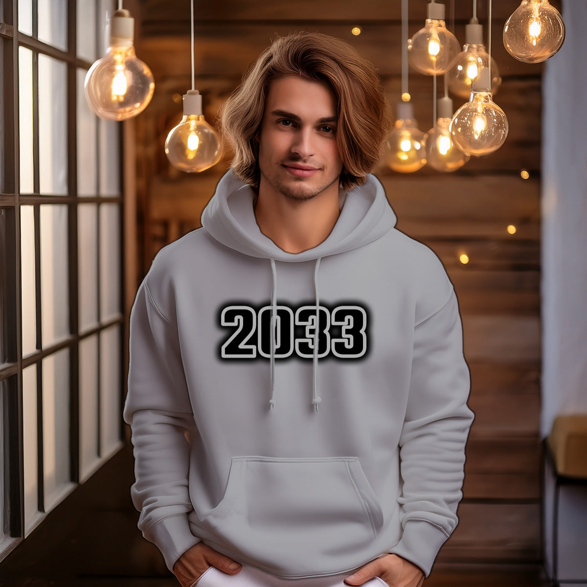 2033 Year Men Unisex Hoodie (Melange Grey)